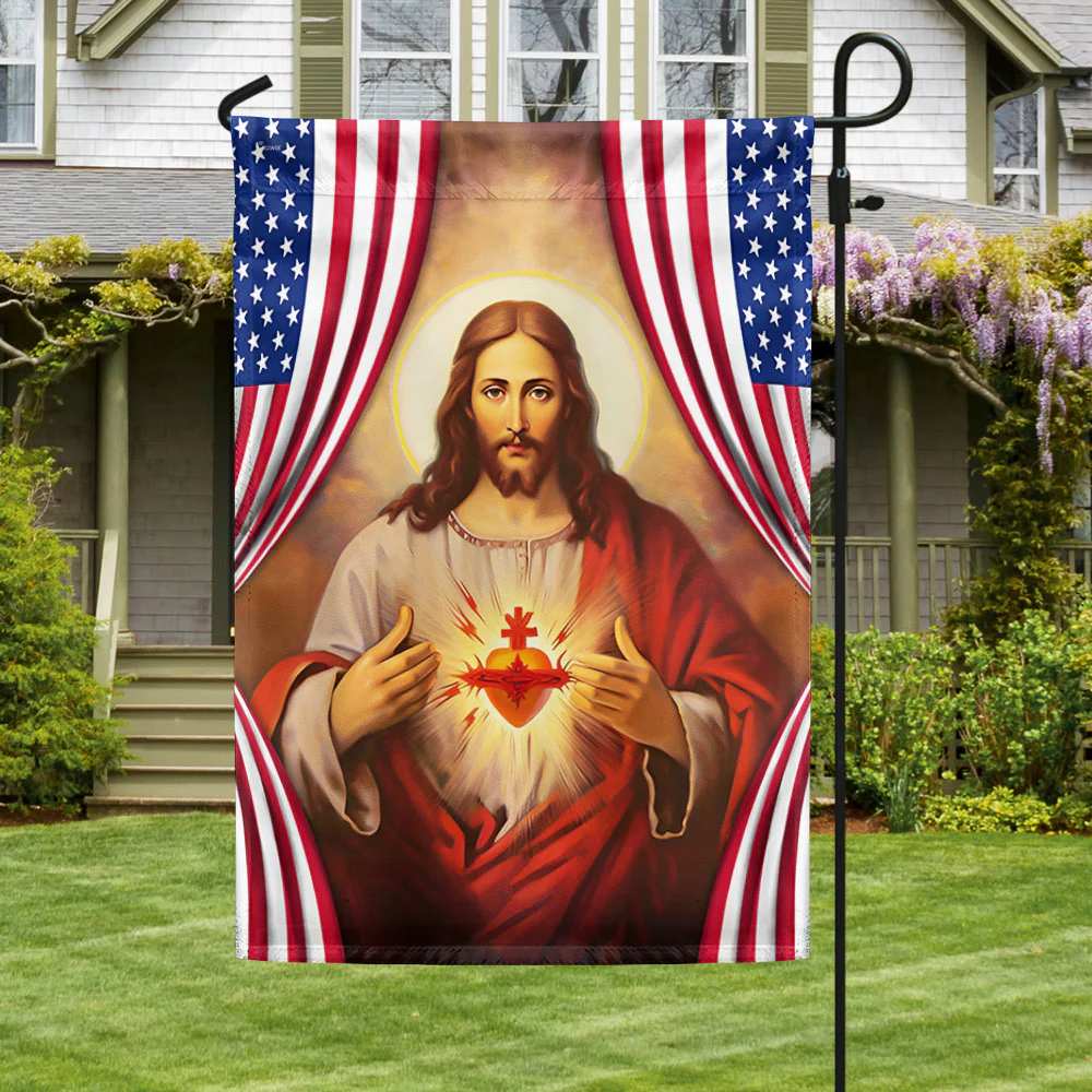 The Sacred Heart Of Jesus American Flag