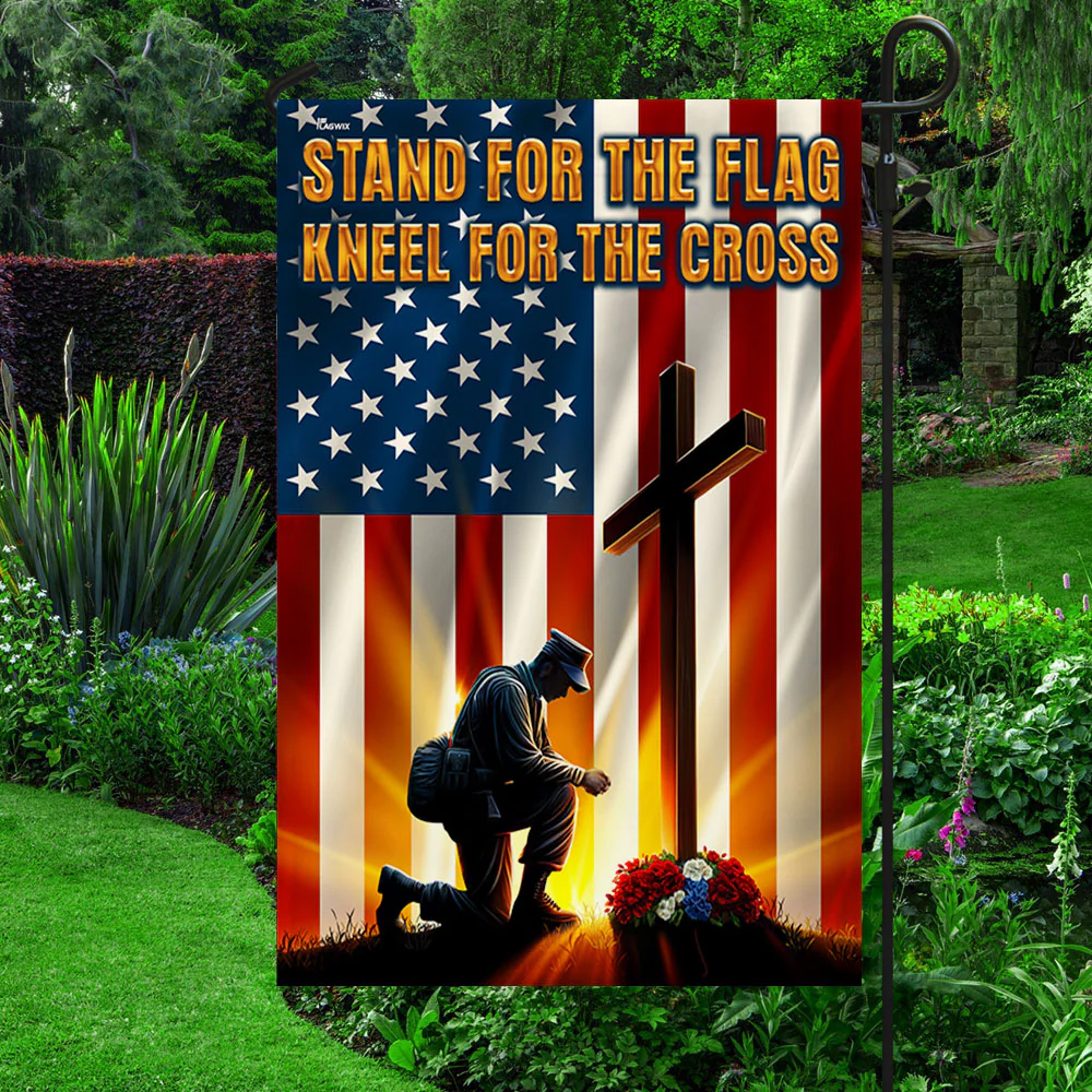 Bimipi Veteran Kneeling Cross American Flag Stand for the Flag Kneel for the Cross Patriotic Veterans Day Flag