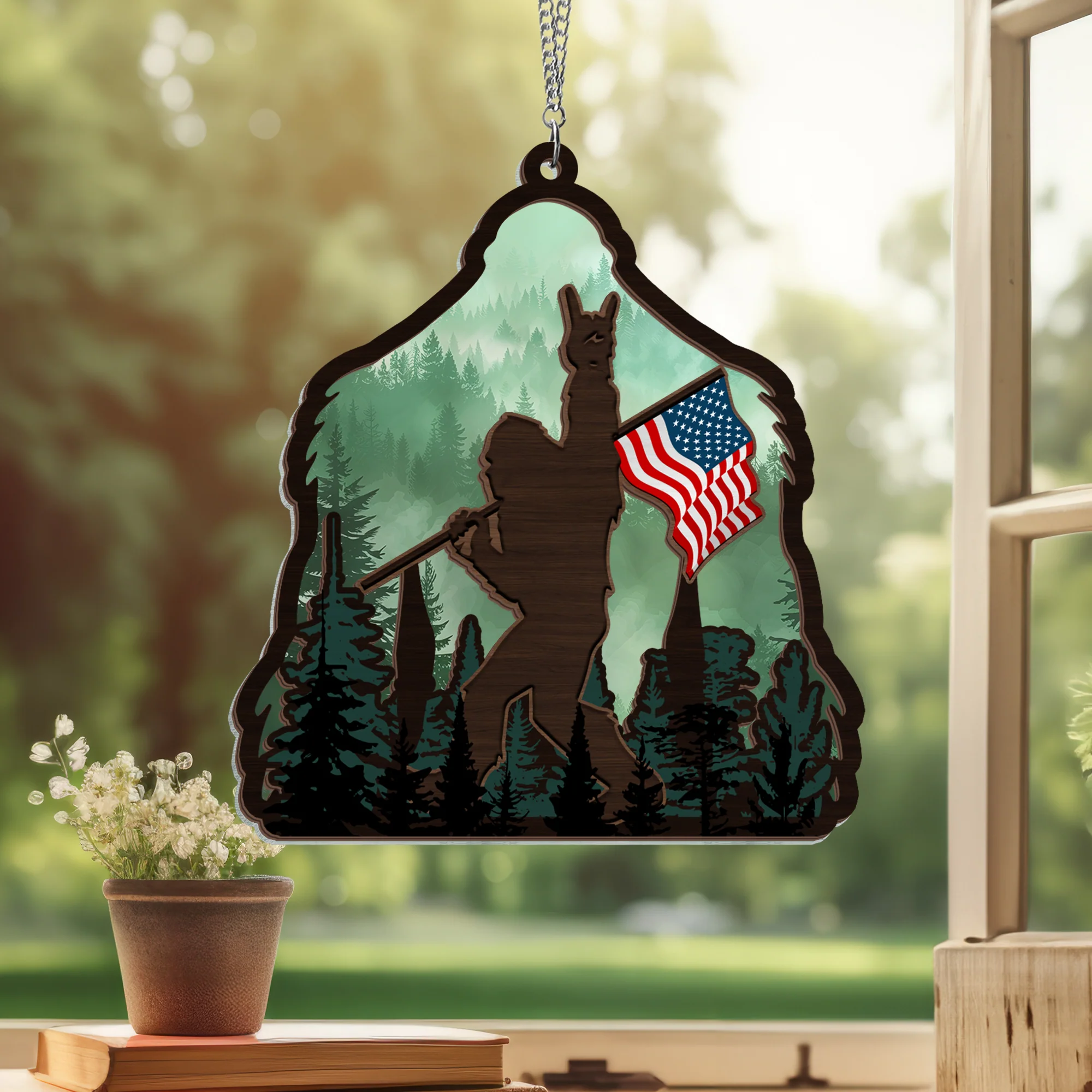Christmas Ornament, Bigfoot Sasquatch Rock On American Bigfoot 2 Layered Hanging Suncatcher