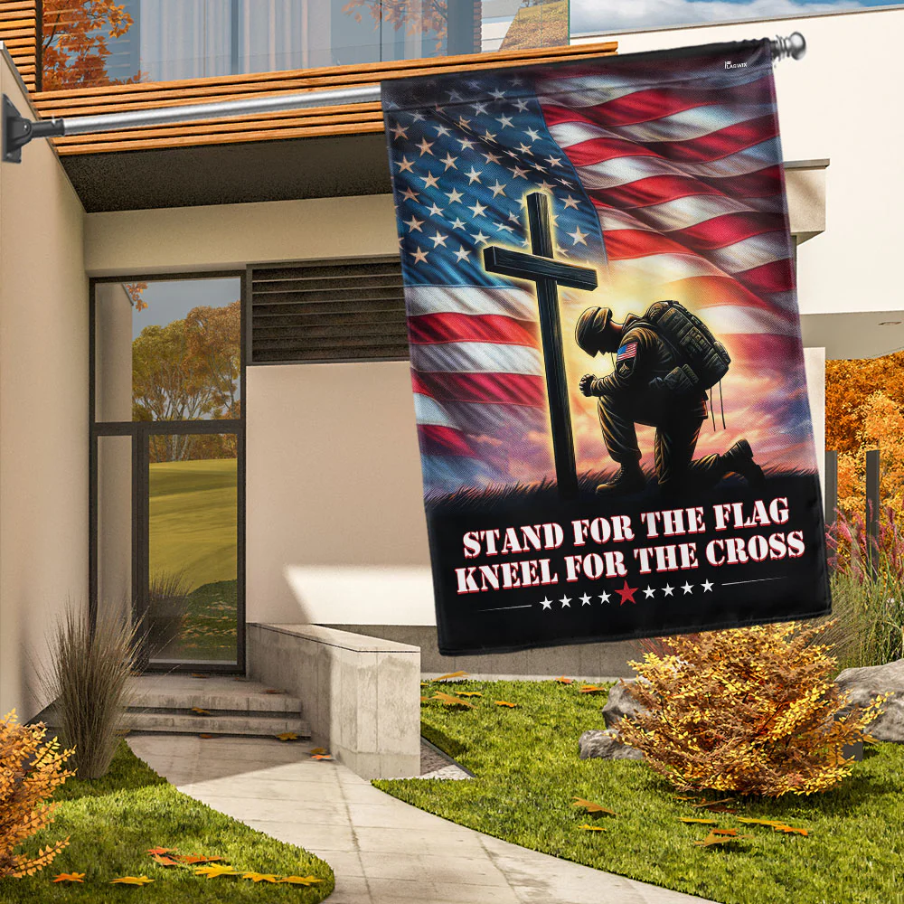 Bimipi Veteran Kneeling Christ Cross American Flag Stand For The Flag Kneel For The Cross Patriotic Veterans Day Decor