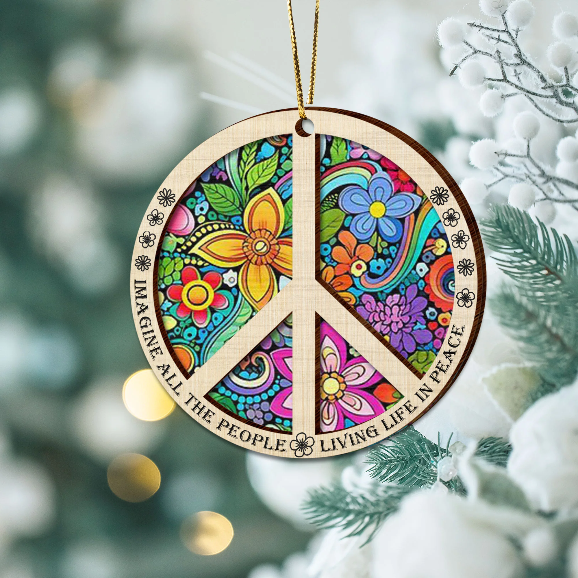 Hippie Peace Ornament | Imagine All The People Christmas Tree Decoration