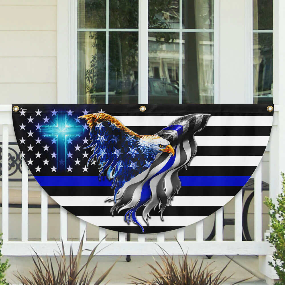 Bimipi American Flag - The Thin Blue Line. Police. Law Enforcement American Eagle Non-Pleated Fan Flag