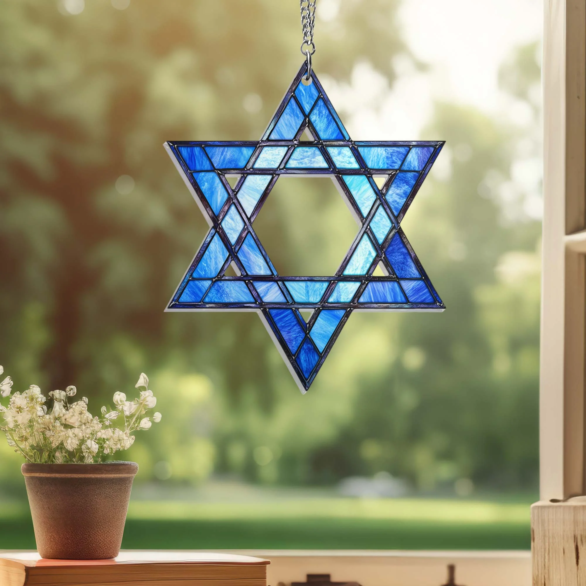 Jewish Star of David Hanukkah Suncatcher Acrylic Hanging Sign