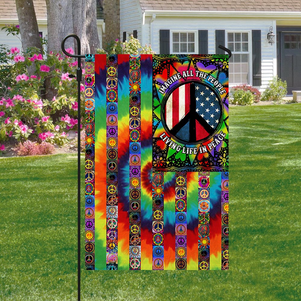 Bimipi American Flag - Imagine All The People Living Life In Peace, Hippie Peace Sign, American Flag