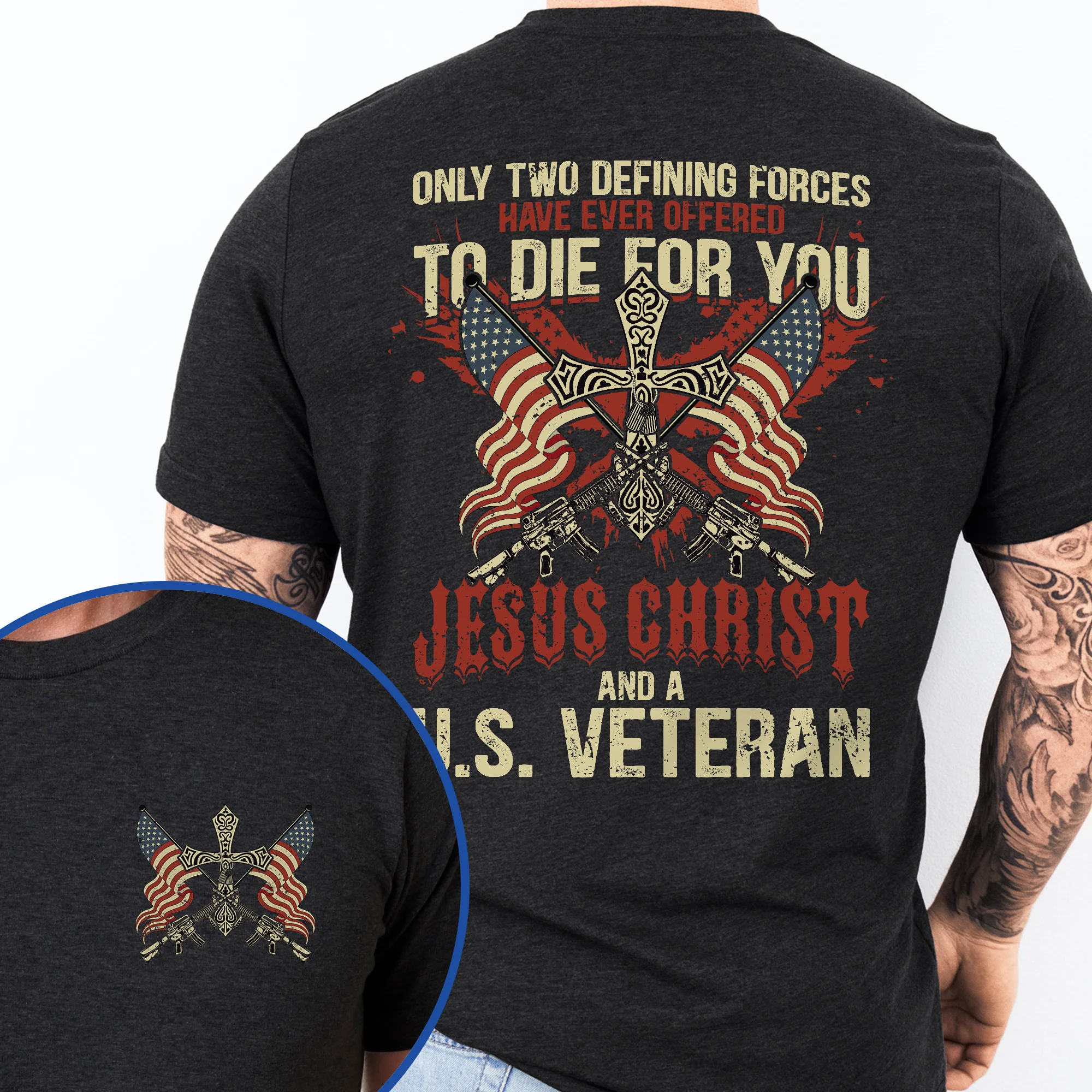 Veterans Day Jesus Christ and A United States Veteran Flag USA Christian T-Shirt