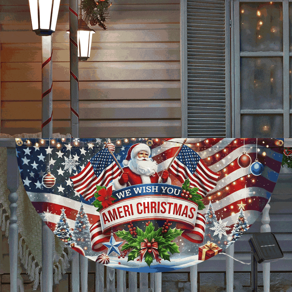 We Wish You Ameri Christmas Santa Claus American Solar Led Fan Flag
