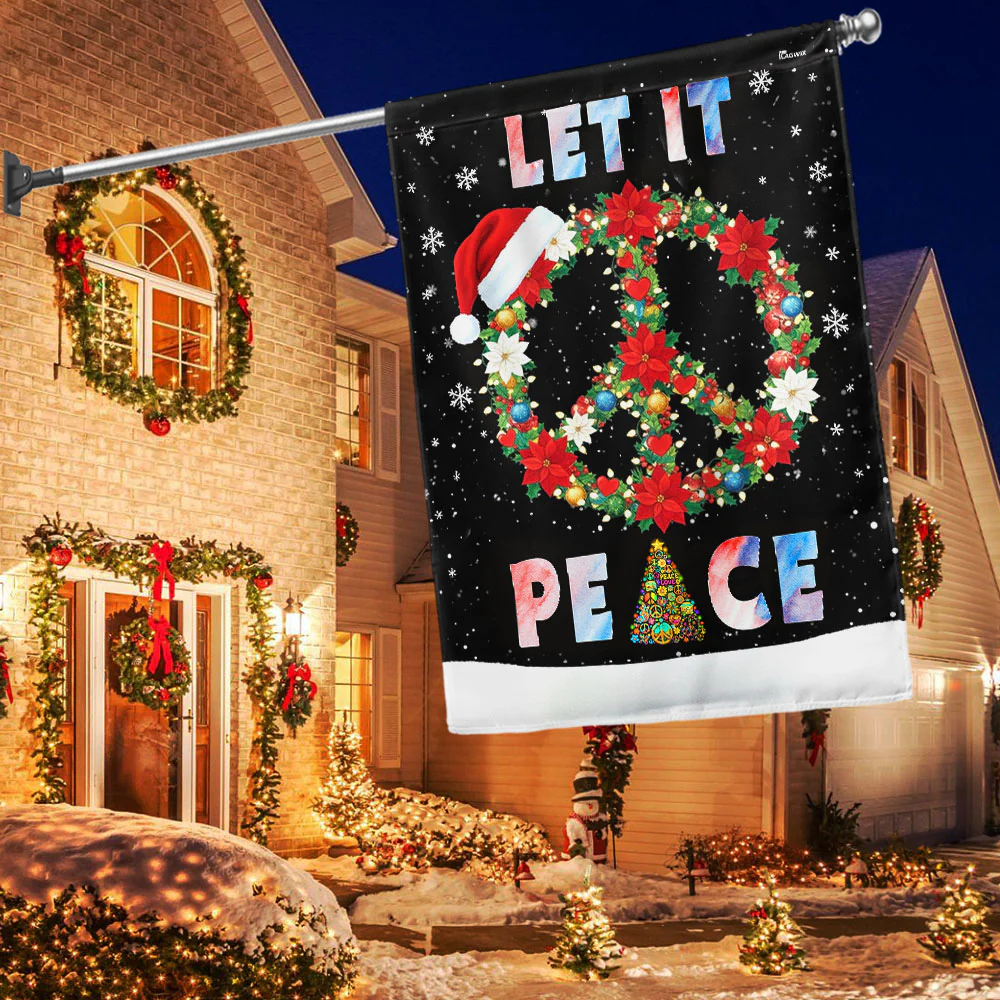Woodstock Christmas Flag | Let It Be Peace Sign Hippie Christmas Decor