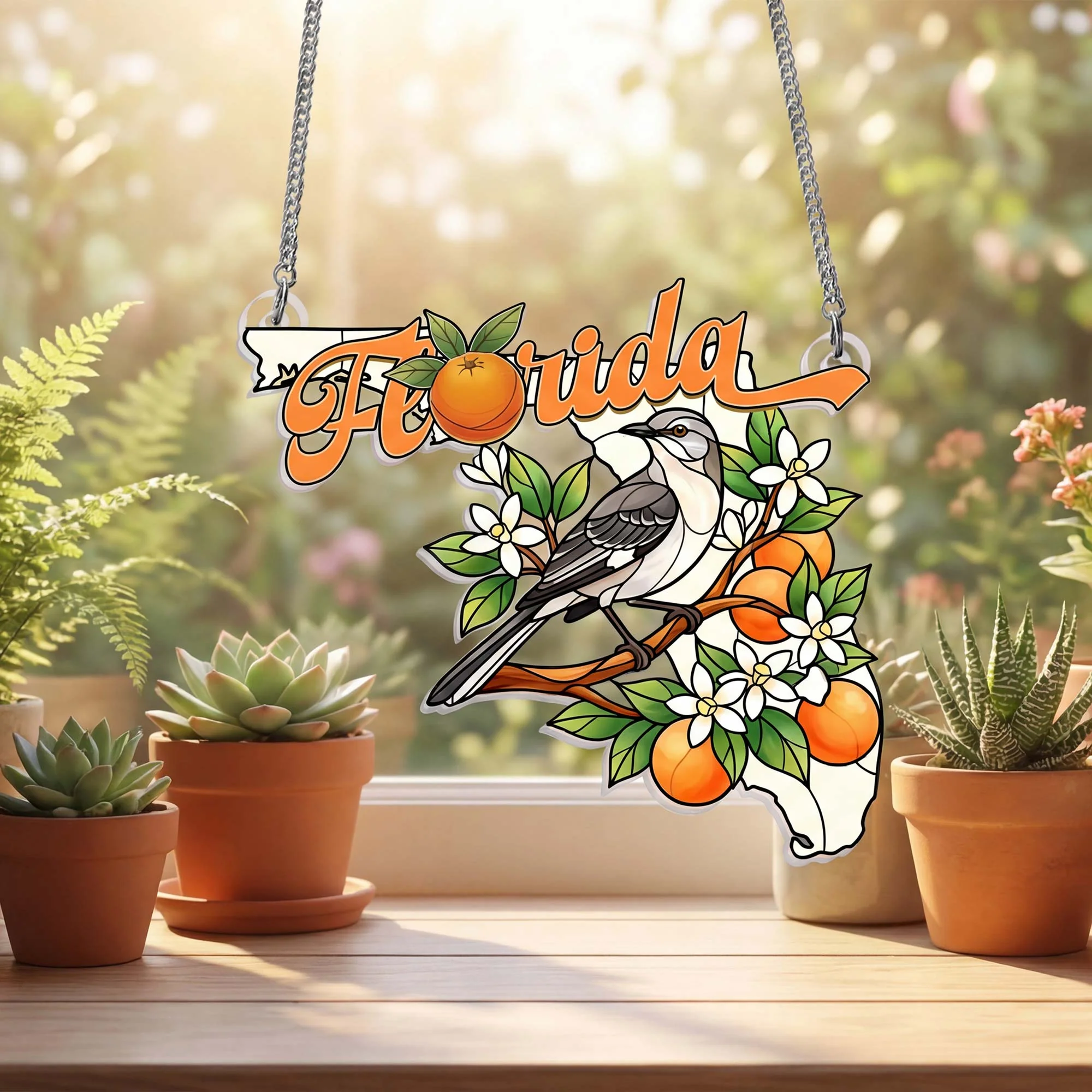 Florida Suncatcher, Florida Mockingbird & Orange Blossom Hanging Decor