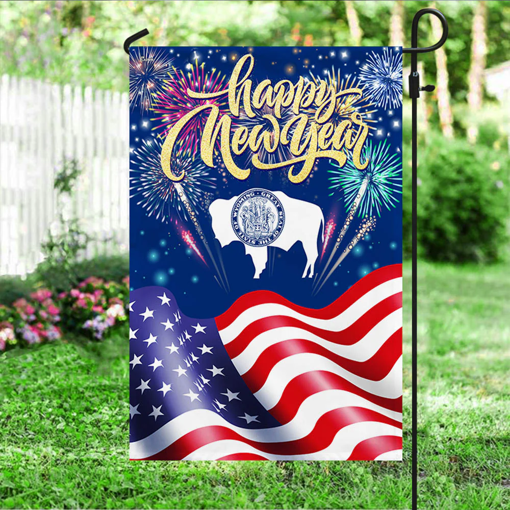 Wyoming State Happy New Year American Wyoming Flag TPT1475Fv1
