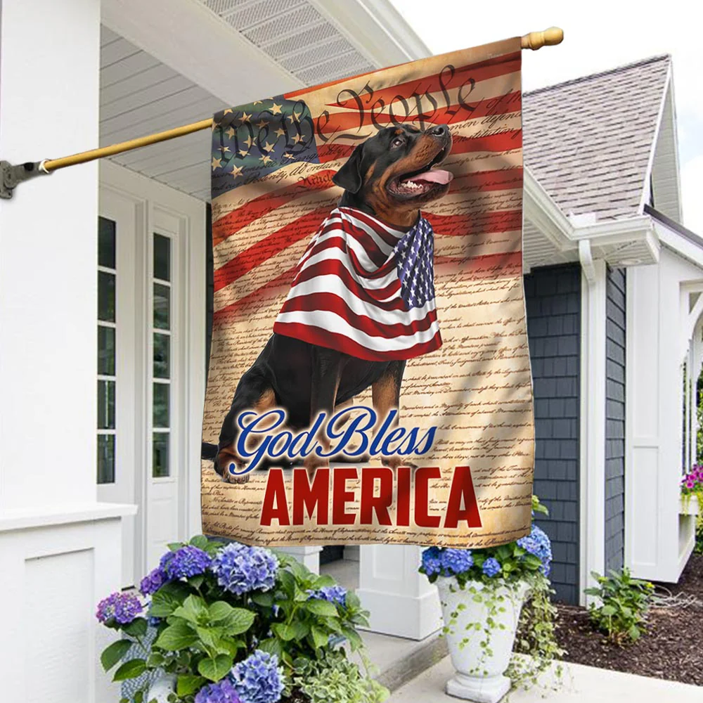 Bimipi American Flag - Patriotic Rottweiler Dog 4th Of july God Bless America Flag Wrapped in Glory TQN1316Fv1