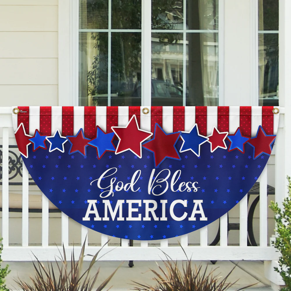 God Bless America Patriotic Non-Pleated Fan Flag