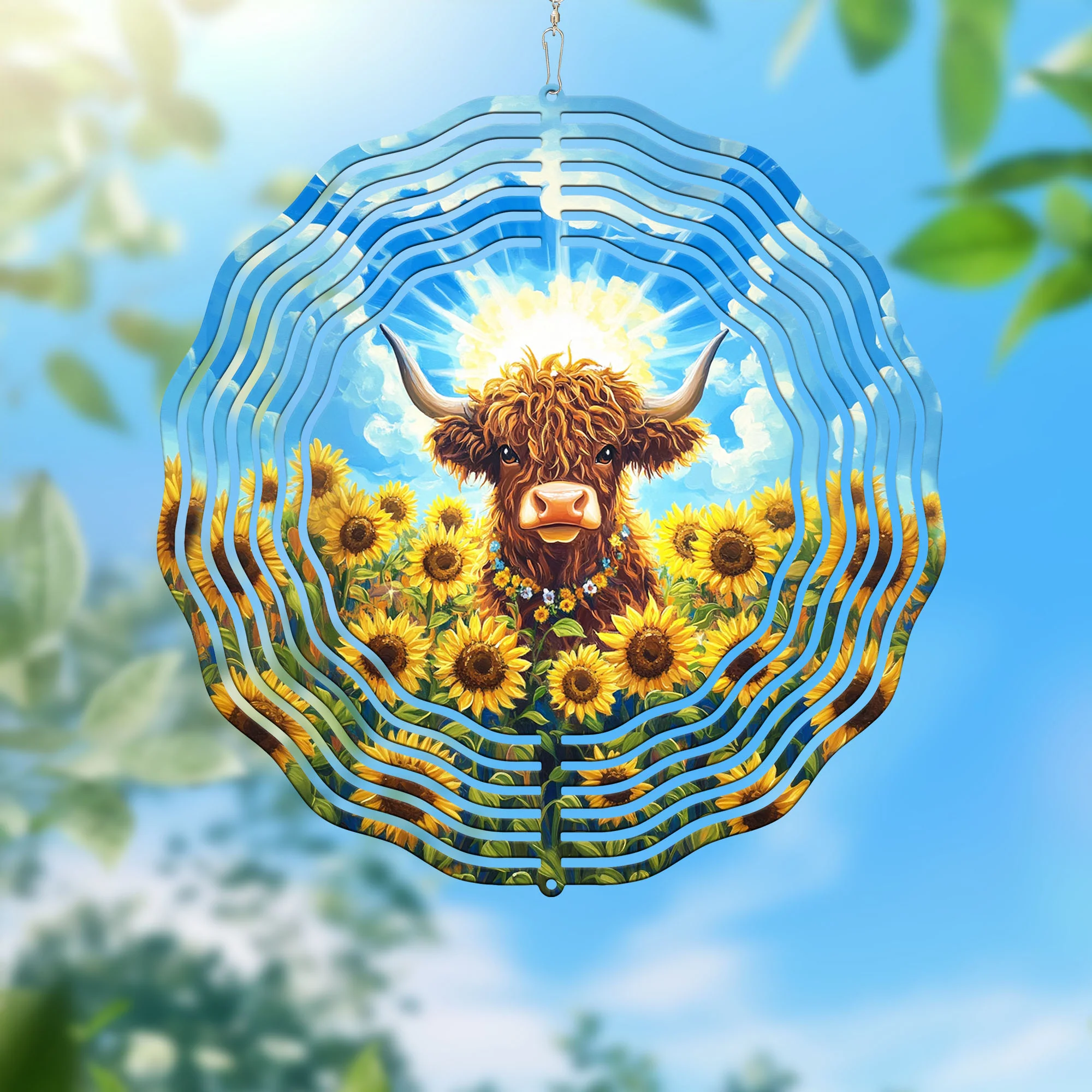 Sunflowers Highland Cow Wind Spinner