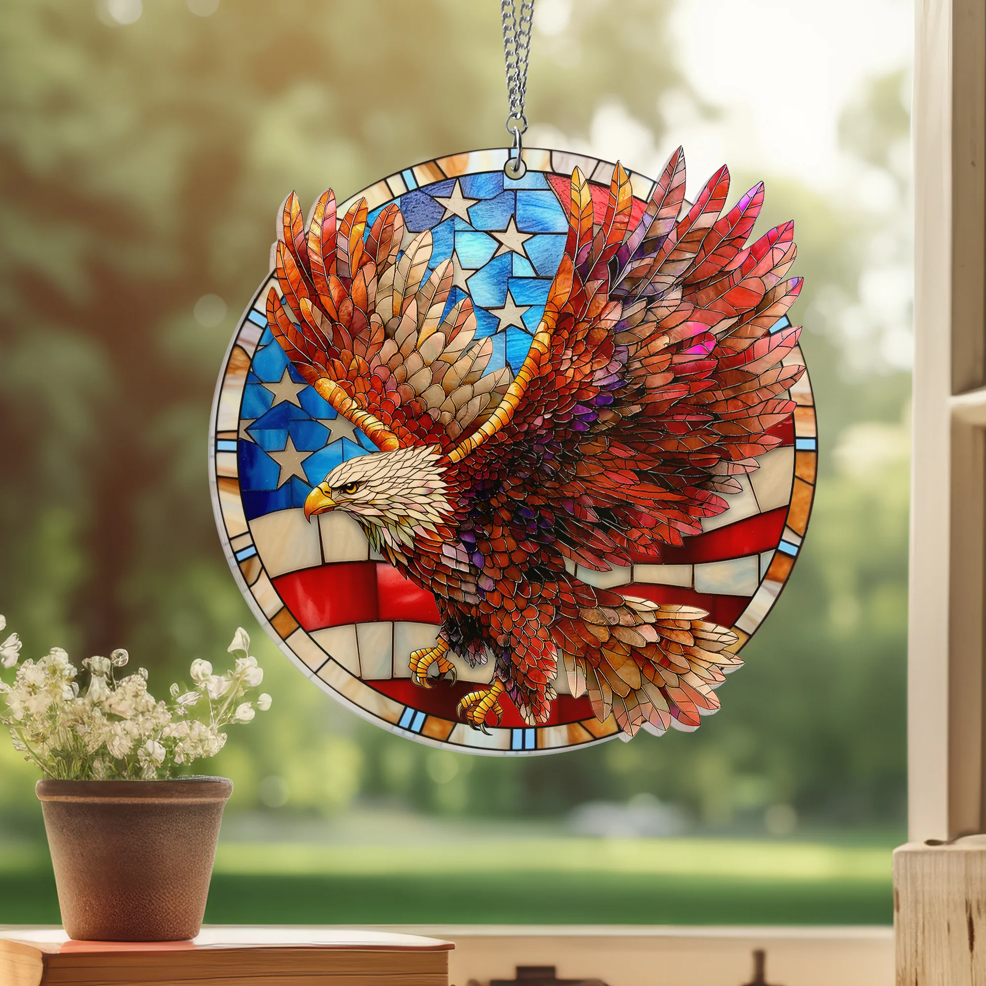 Eagle USA Flag Suncatcher Acrylic Window Hanging