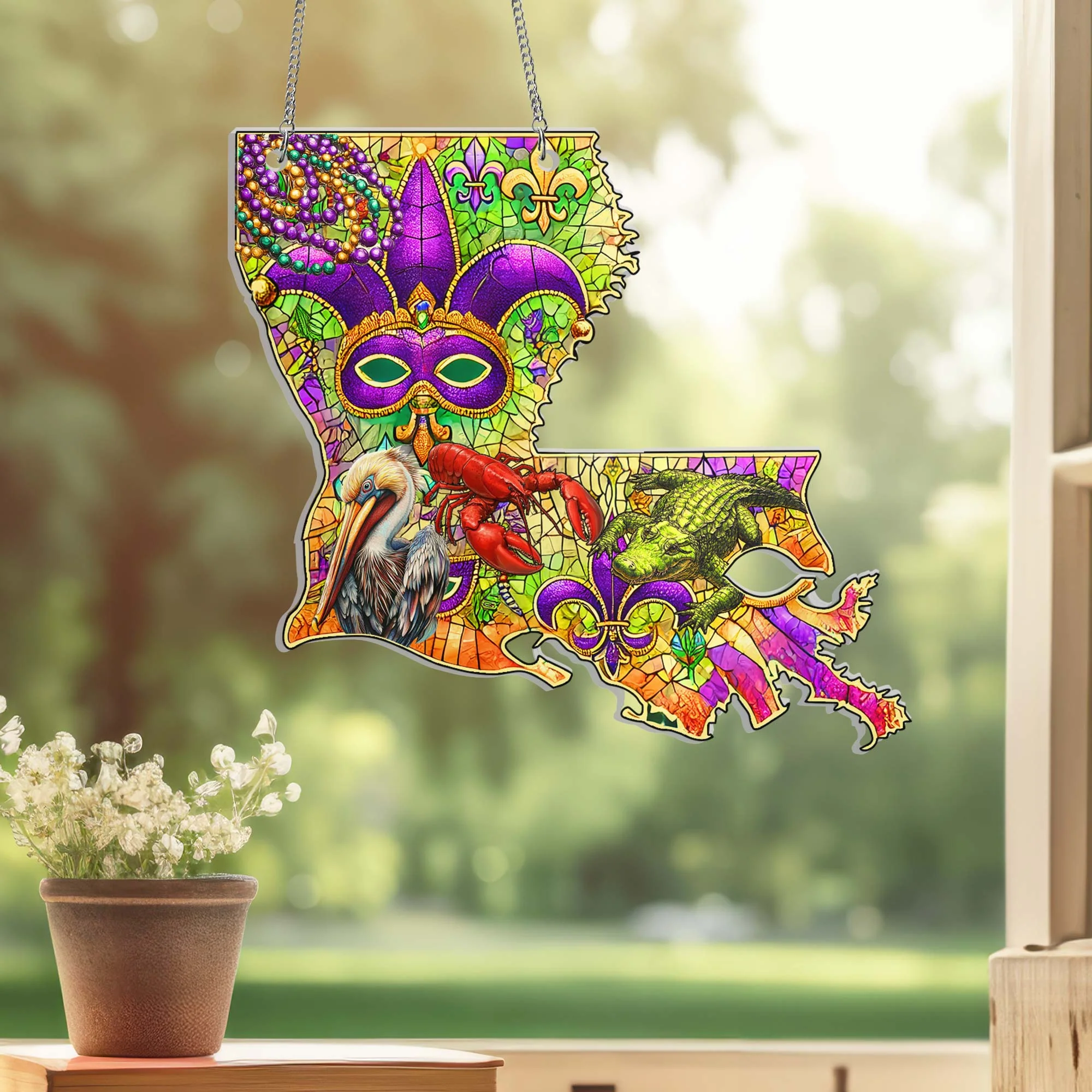 Happy Mardi Gras Fleur De Lys Acrylic Suncatcher Hanging