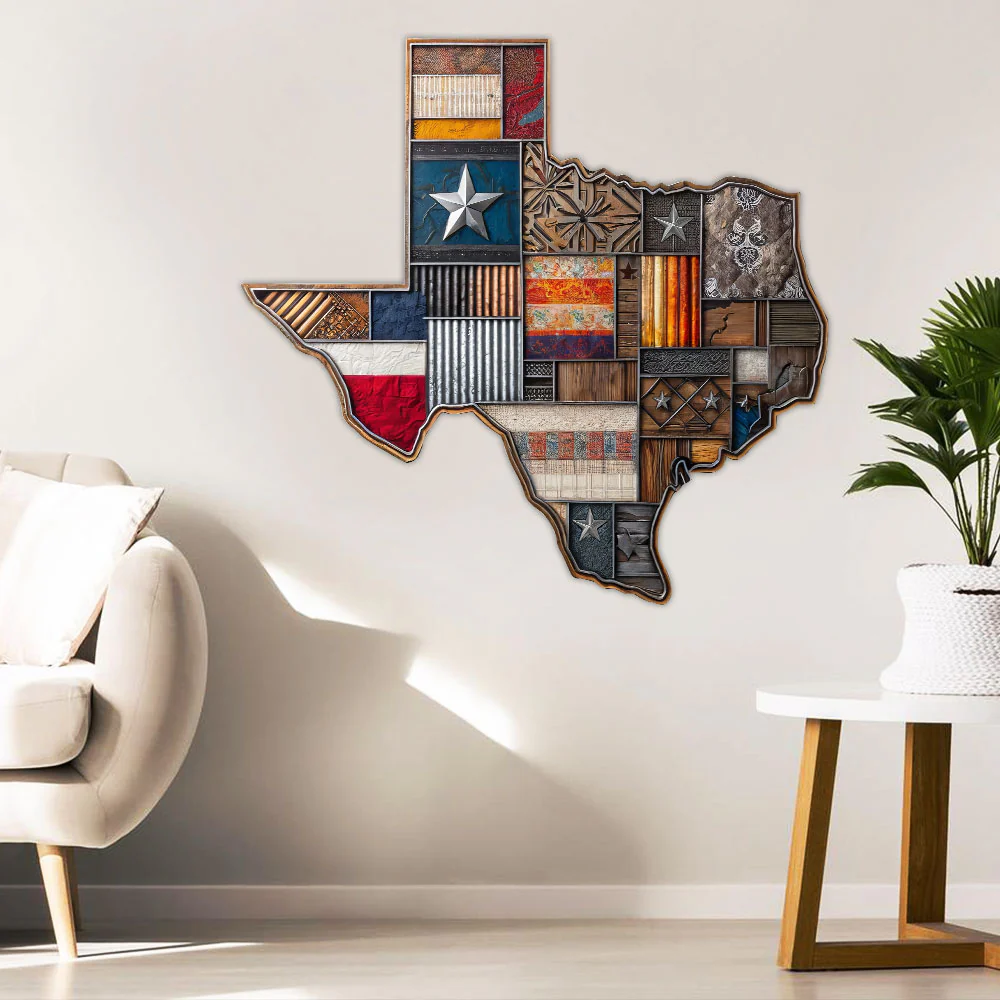 Texas Map Patterns Hanging Metal Sign