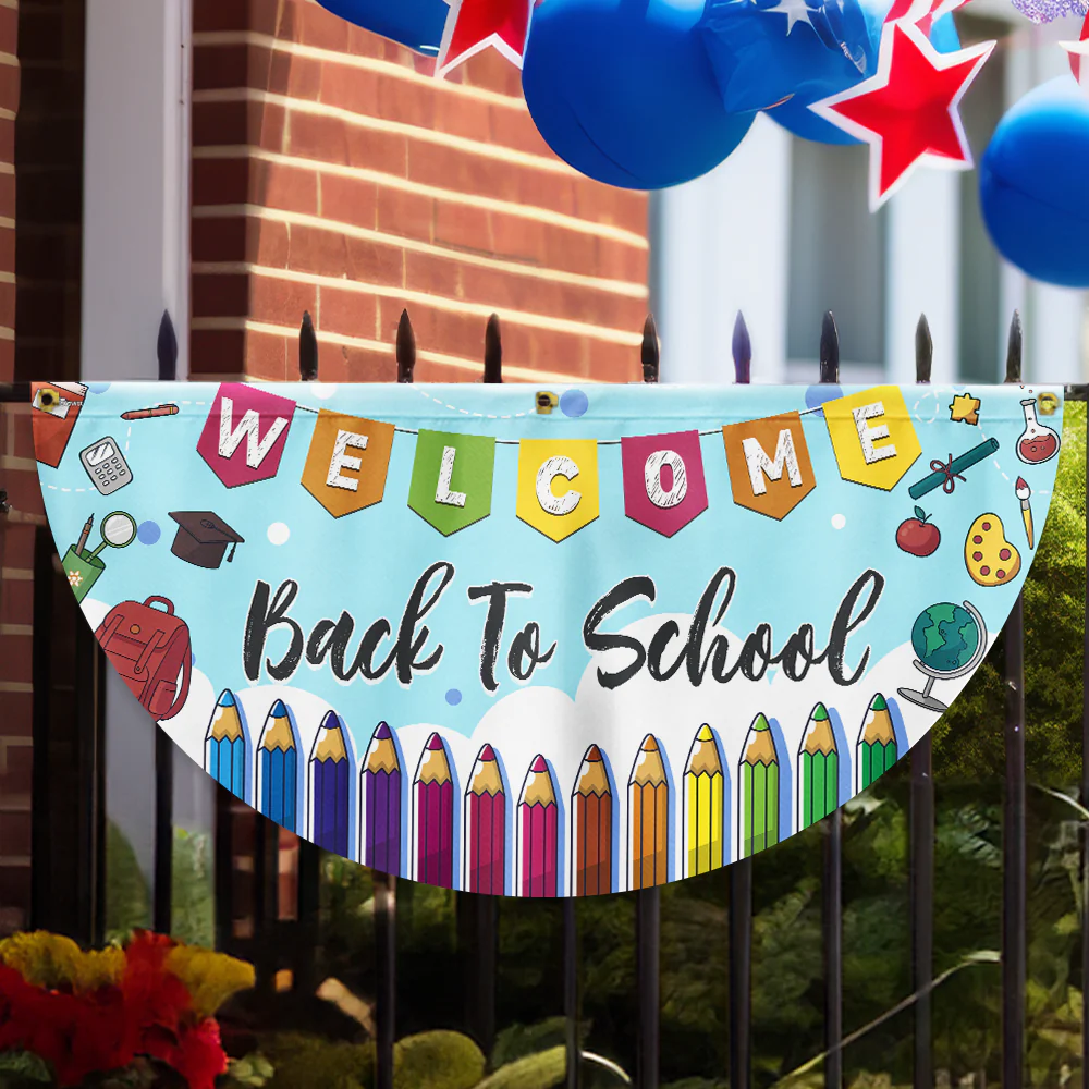 Welcome Back To school Non-Pleated Fan Flag