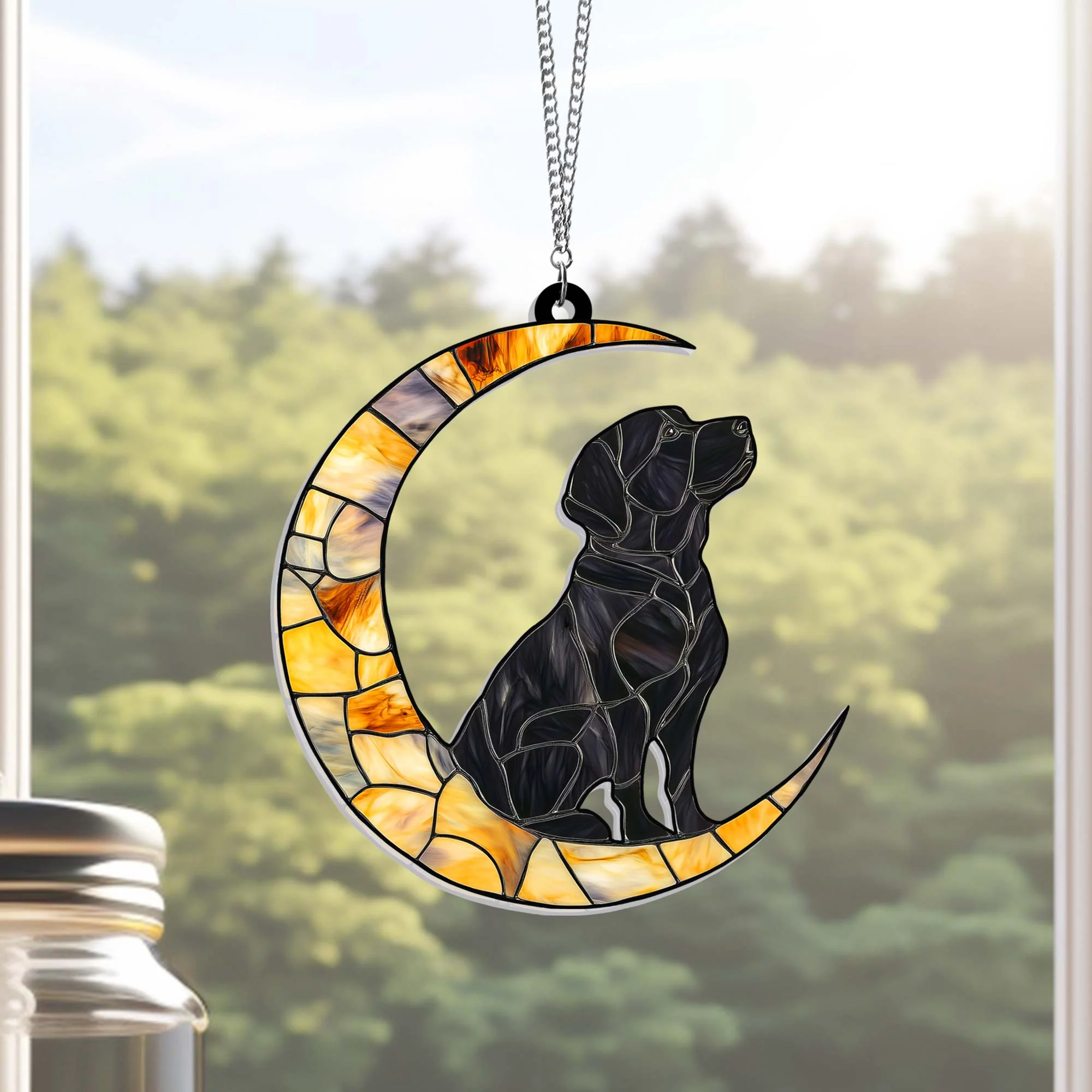 Labrador Retriever Dog On The Moon Acrylic Suncatcher Hanging Sign