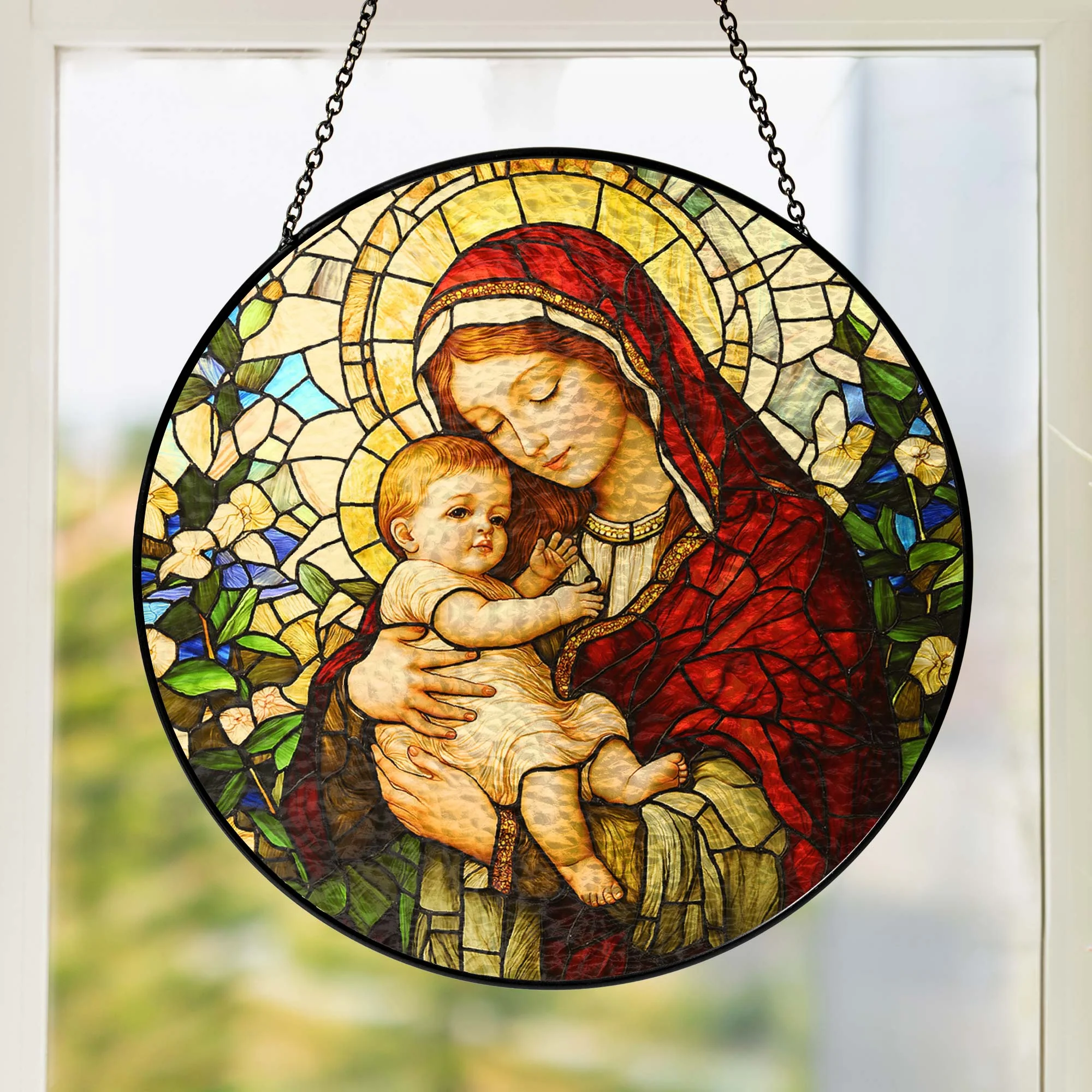 Blessed Virgin Mary Catholic  Religious Stained Glass Suncatcher