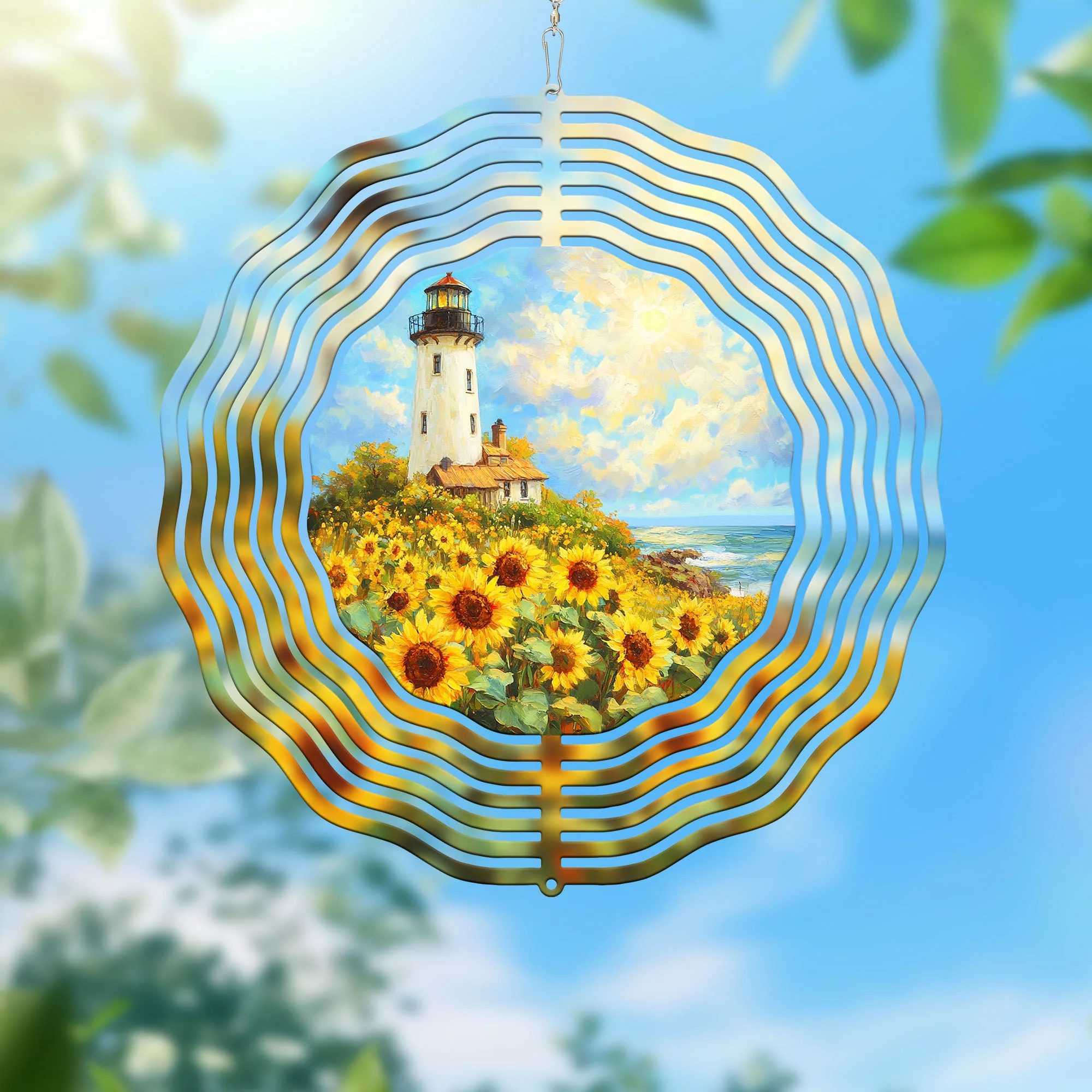 Sunflowers Lighthouse Wind Spinner