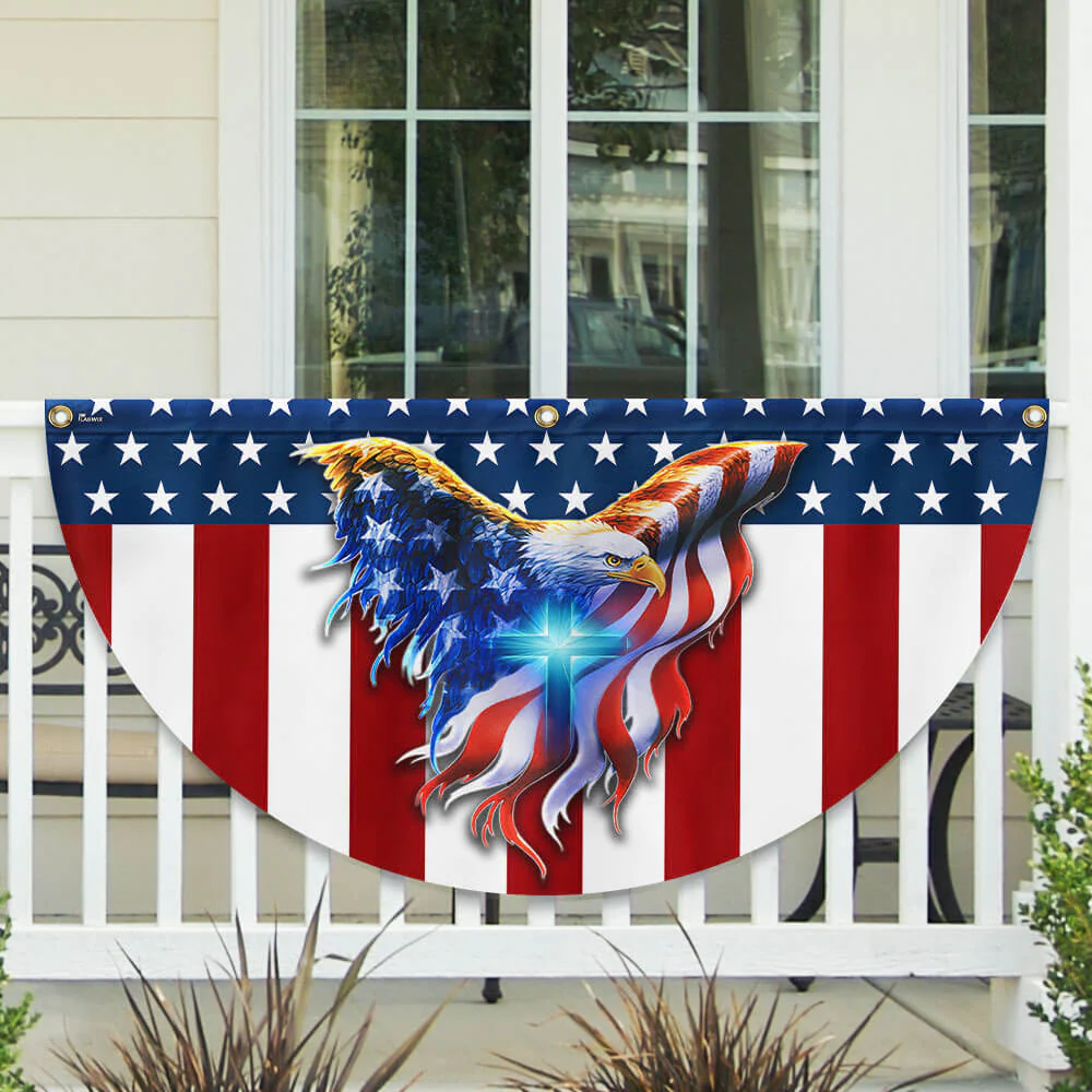 Patriotic Eagle with Christian Cross American Non-Pleated Fan Flag