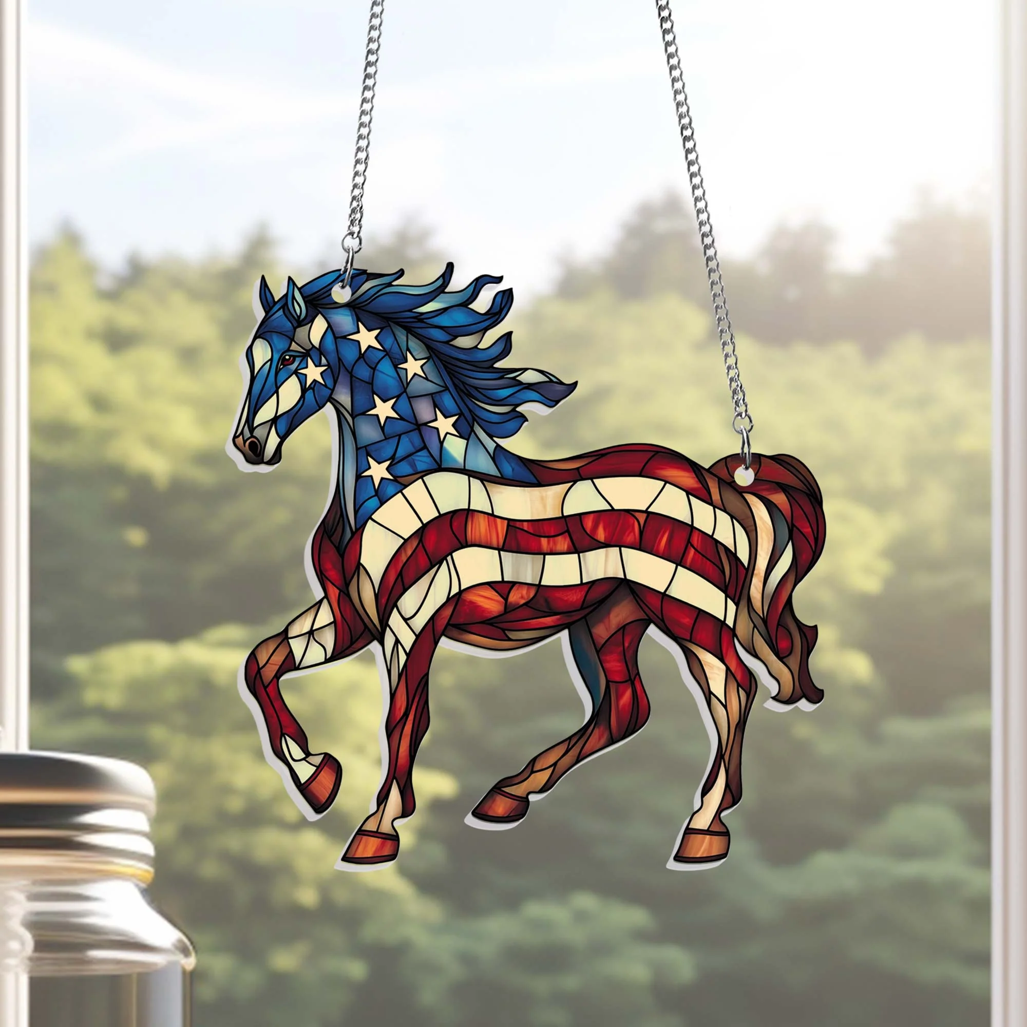 Patriotic Horse 4th Of july Suncatcher Window Hanging