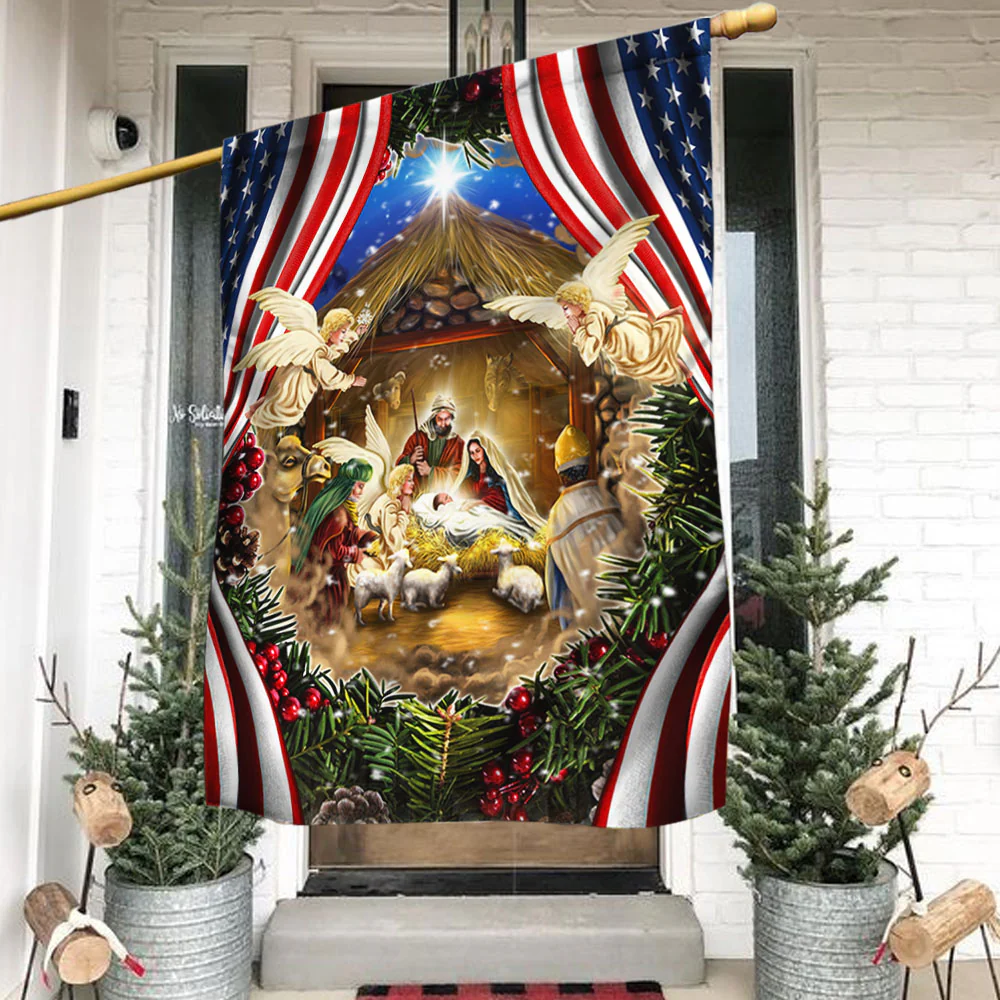 Christmas Is All About Jesus, Holy Family, Nativity Of Jesus Christmas American Flag 3-Day Shipping