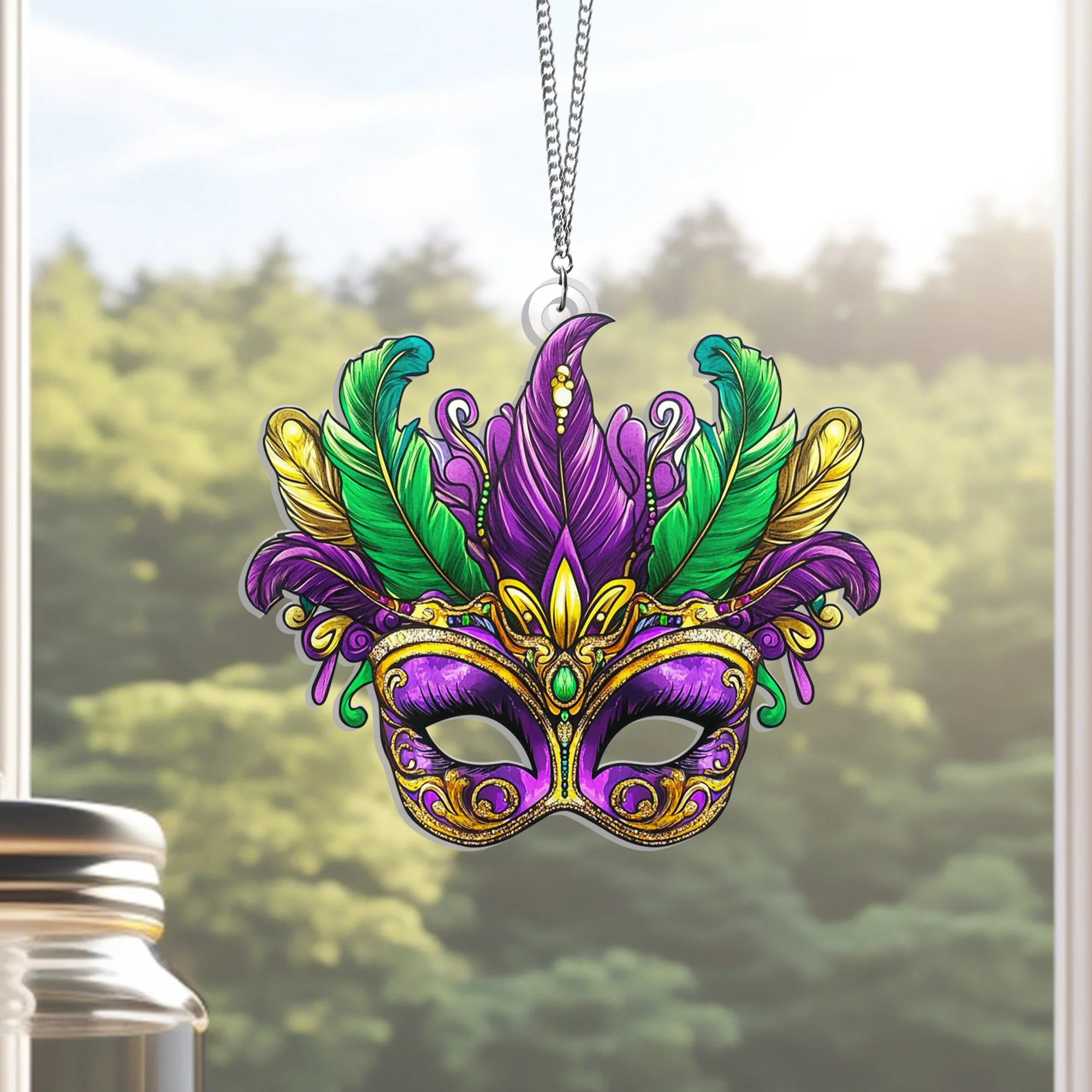 Happy Mardi Gras Mask Suncatcher Acrylic Hanging Sign