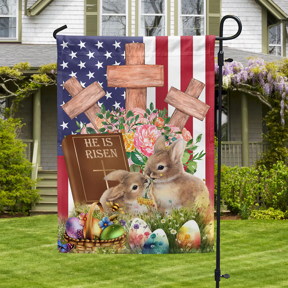 Easter Rabbit Bunny Flag He Is Risen Easter Day American Flag