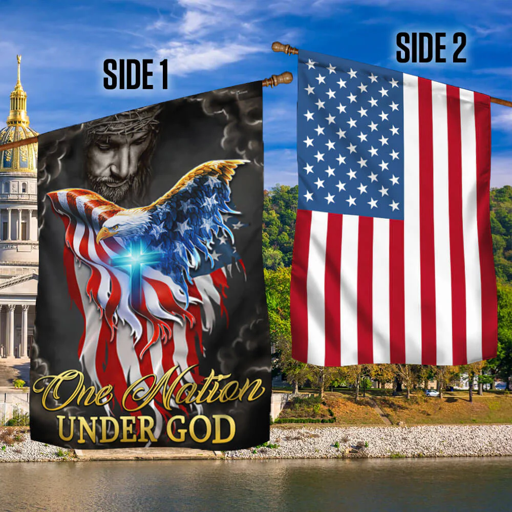 Bimipi American Flag - One Nation Under God Jesus Christian Cross American Eagle Flag