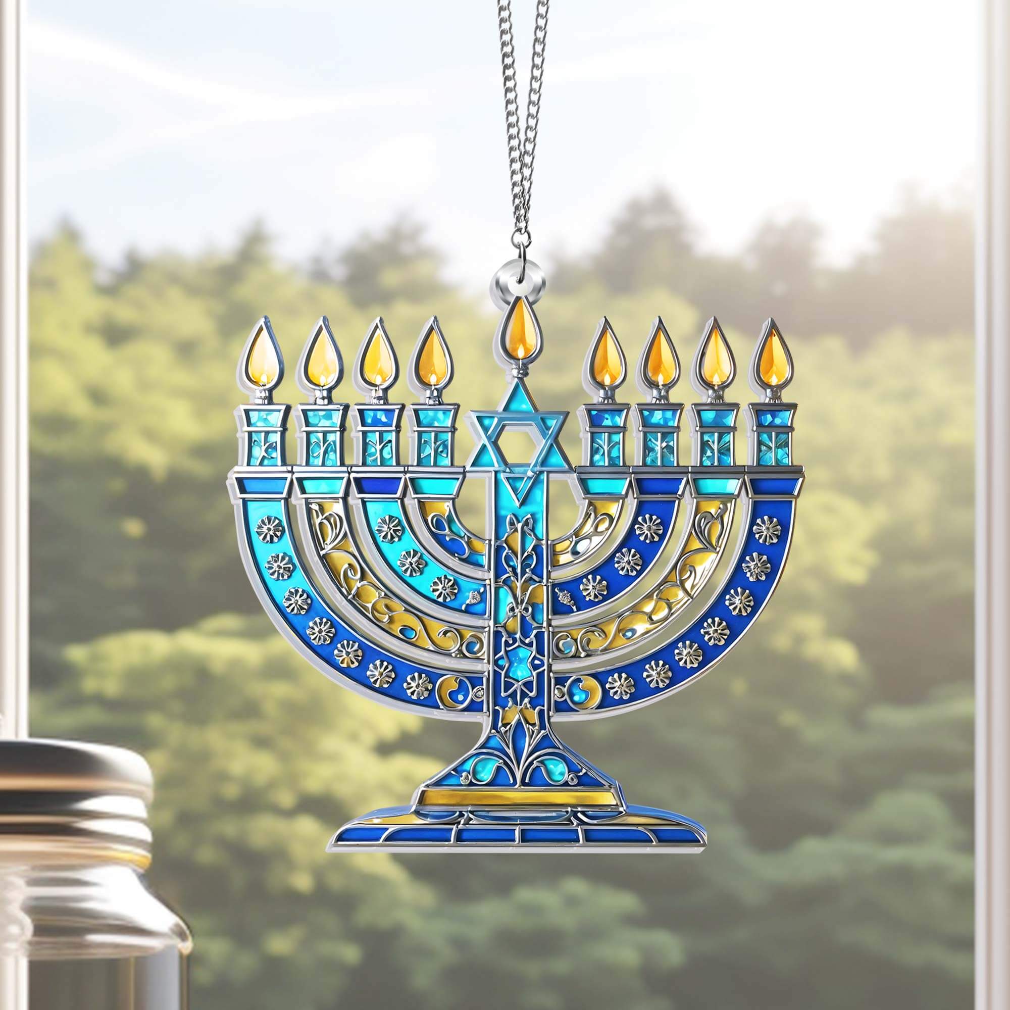 Hanukkah Menorah Suncatcher Hanging Sign