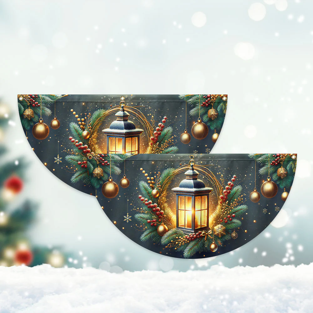 Christmas Lantern Non-Pleated Fan Flag