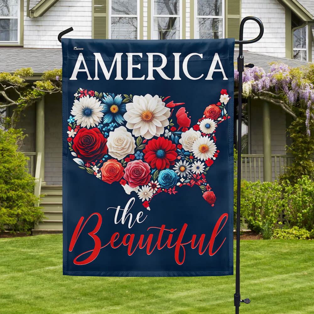 Bimipi American Flag - America The Beautiful Floral USA Map 4th Of july Flag