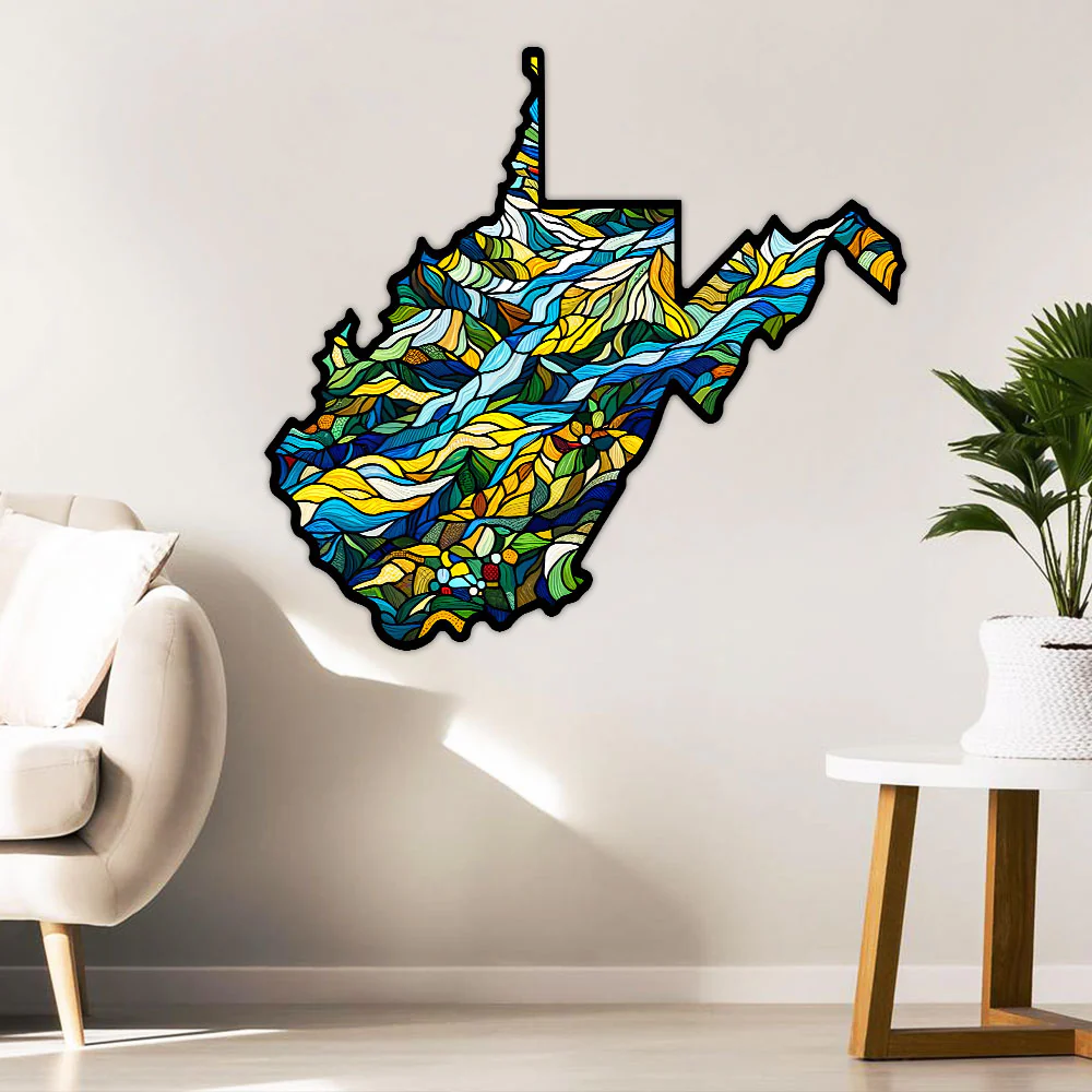 West Virginia Wild and Wonderful Map Hanging Metal Sign