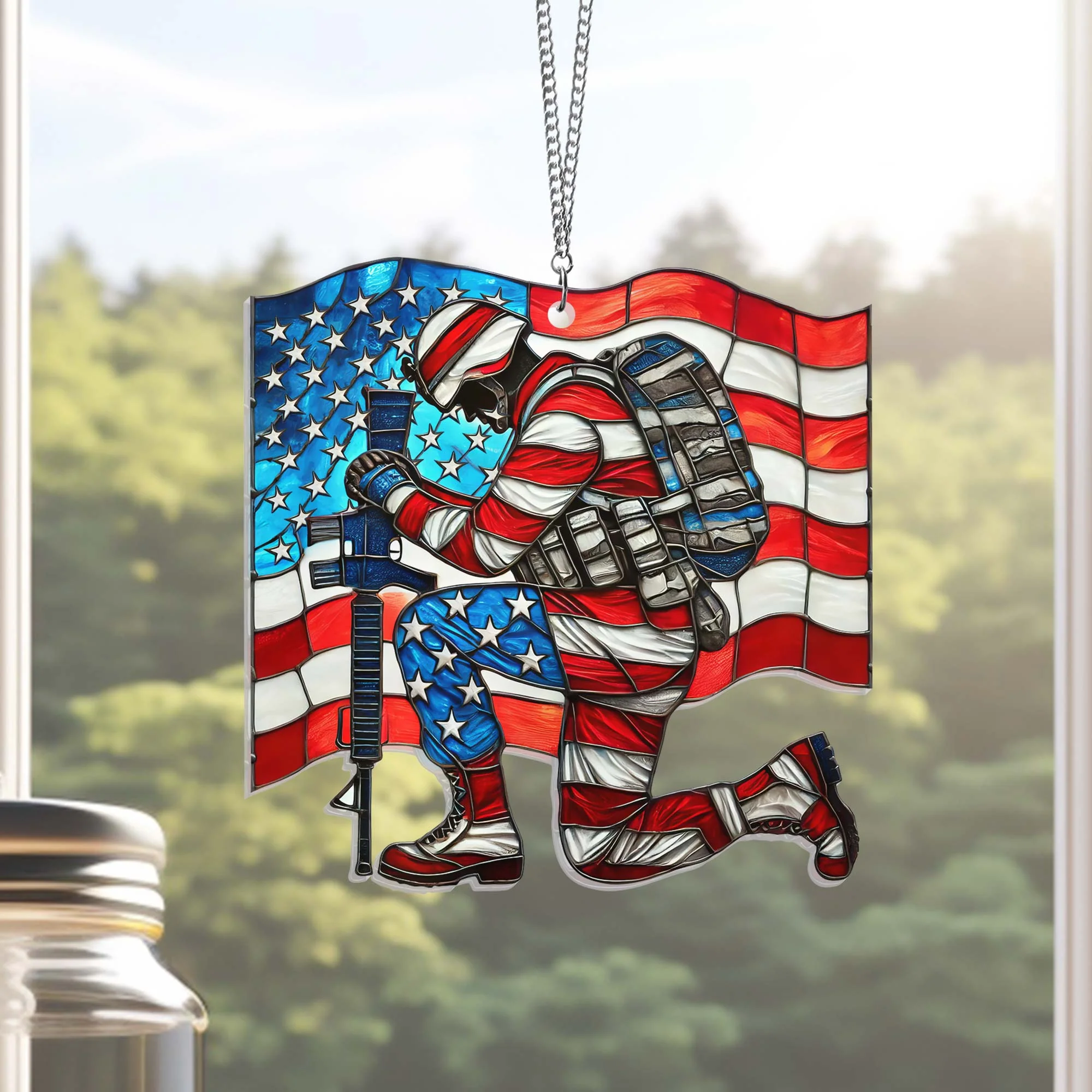 Veterans Days Thank You Veterans Soldier Kneeling Suncatcher Acrylic Hanging