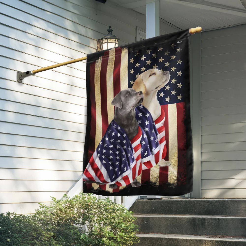 Bimipi American Flag - Patriotic Yellow Labrador and Silver Labrador 4th of july American Flag
