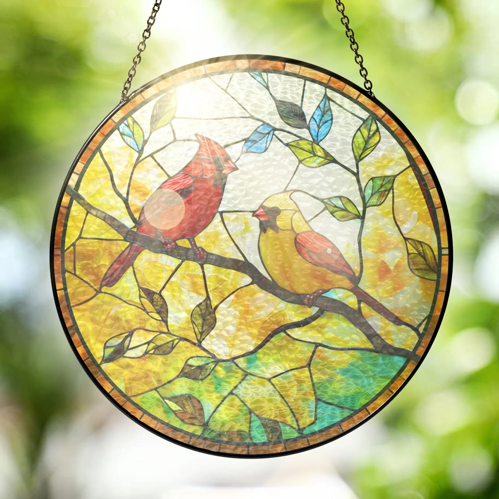 Couple Cardinal Stained Glass Suncatcher Gifts for Mom, Grandma, Gardening Decor 3-Day Shipping