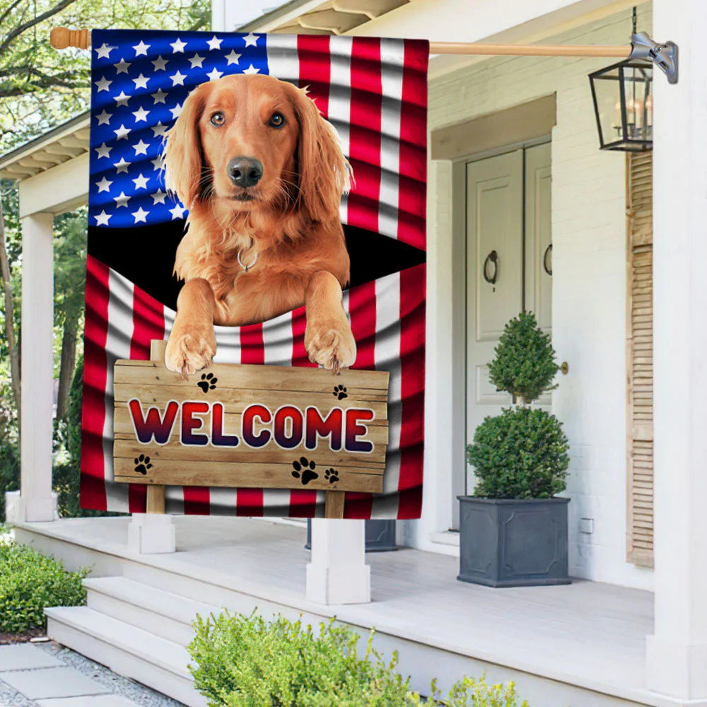 Red Golden Retriever Dog Welcome American Flag TQN1135Fv2a