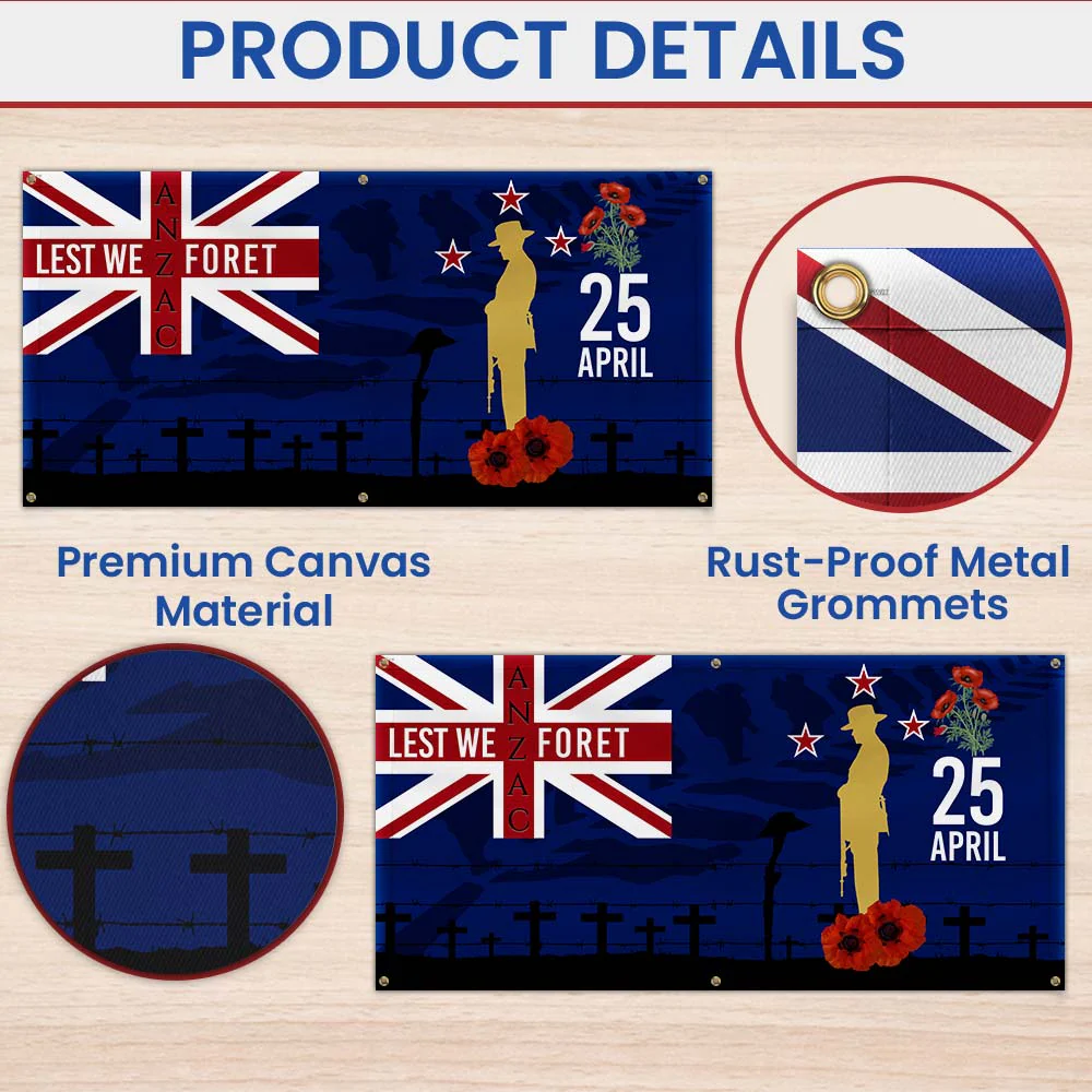 New Zealand Veteran Anzac Day Lest We Forget Fence Banner