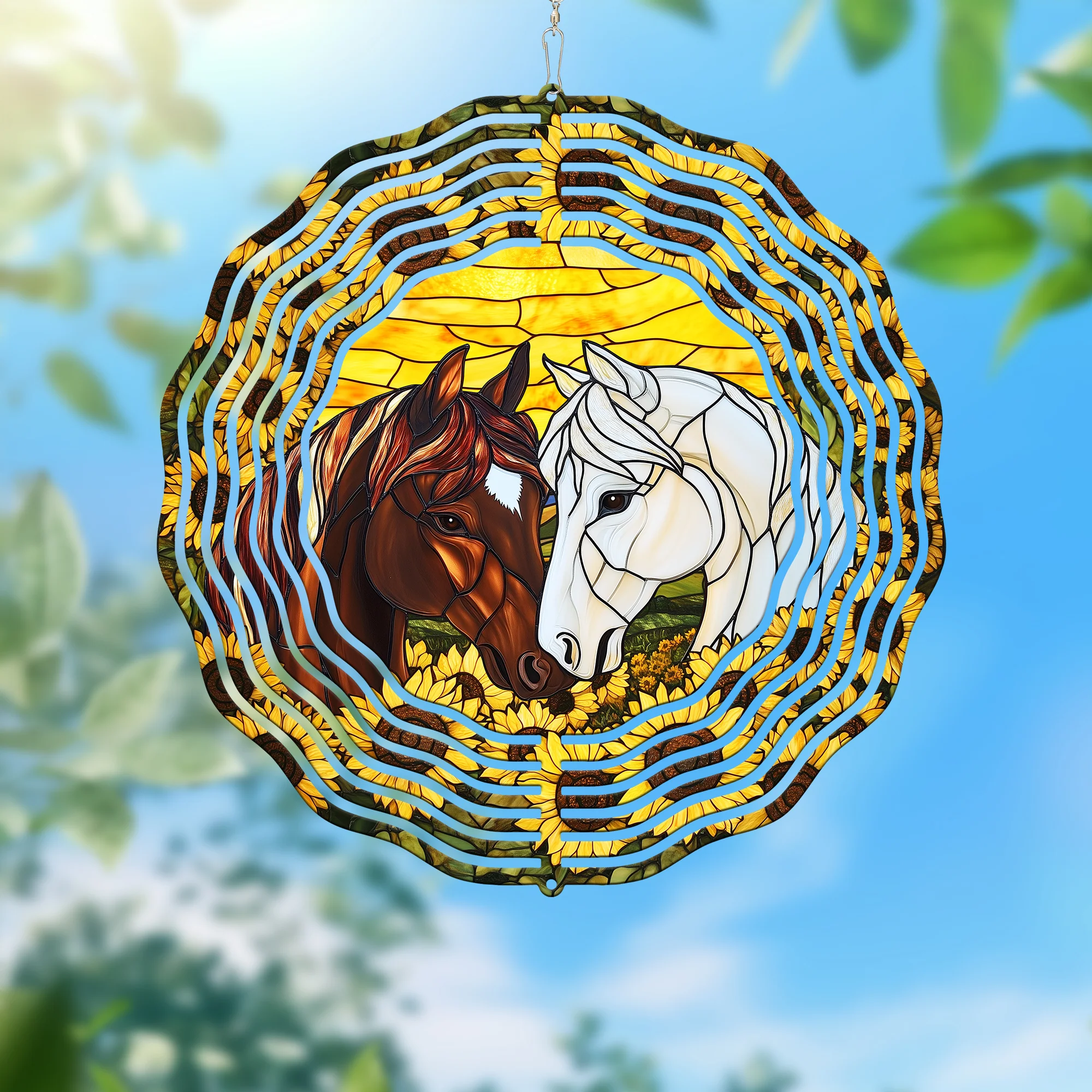 Sunflowers Horses Spring Wind Spinner