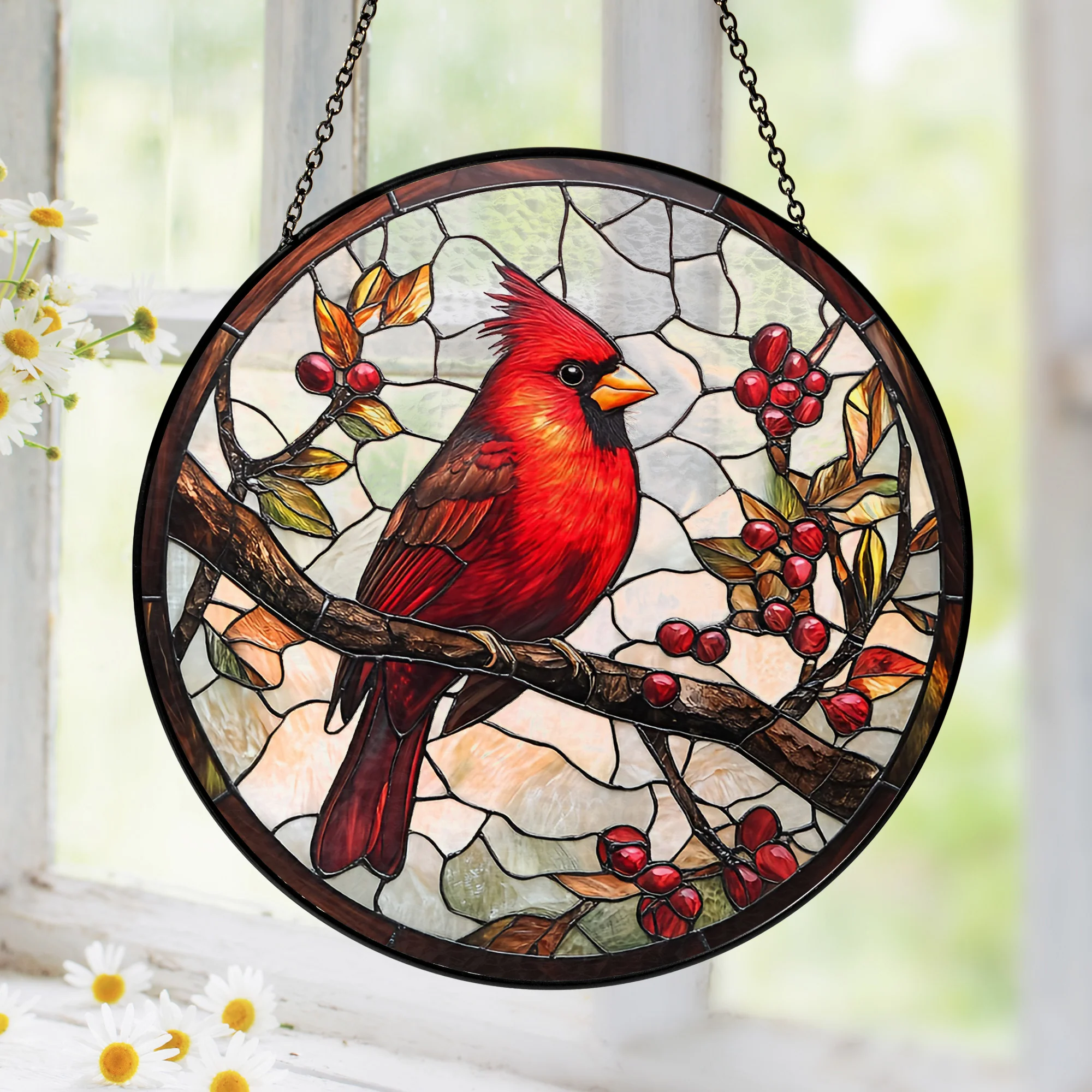 Cardinal Bird Memorial Stained Glass Suncatcher