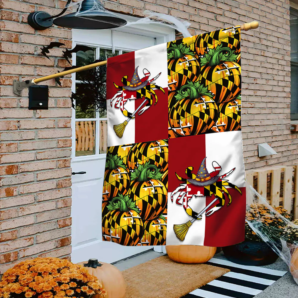 Maryland Halloween Flag Maryland Halloween Pumpkins and Blue Crab Witch Flag