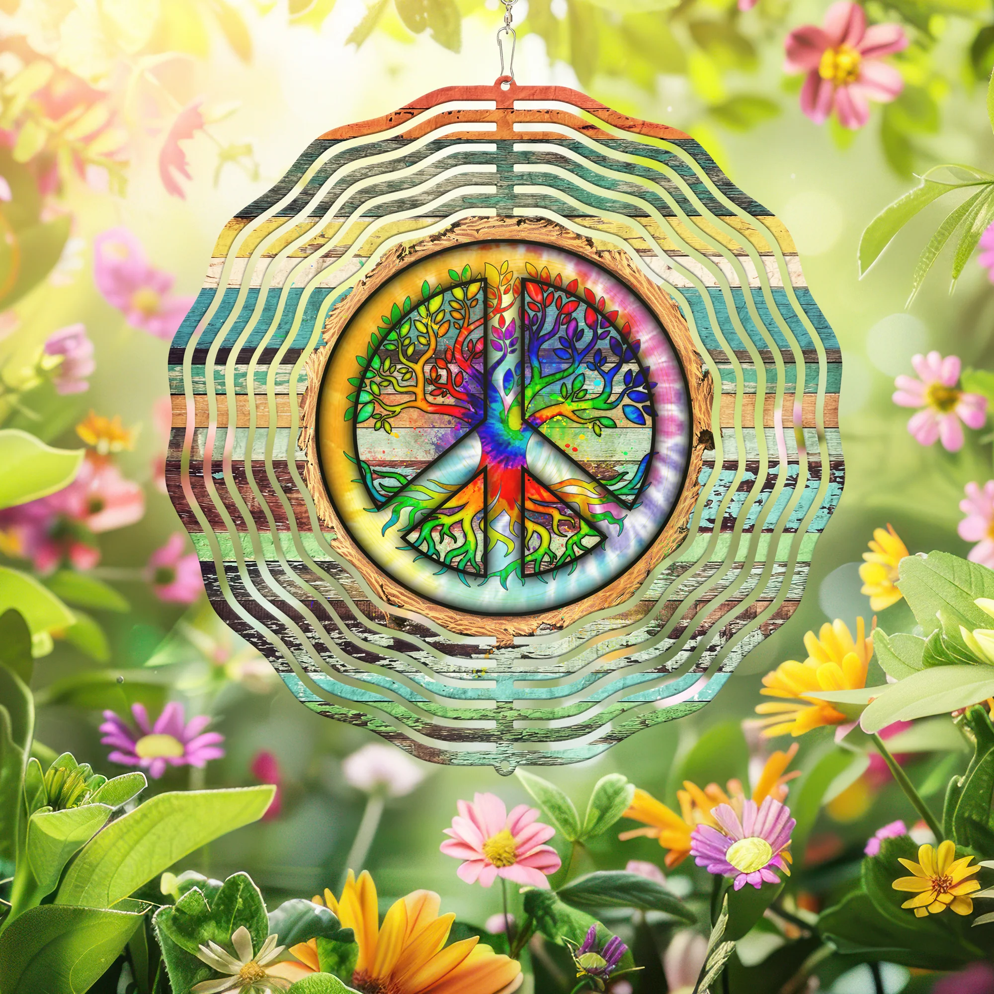 Peace Sign Hippie Tree Of Life Wind Spinner