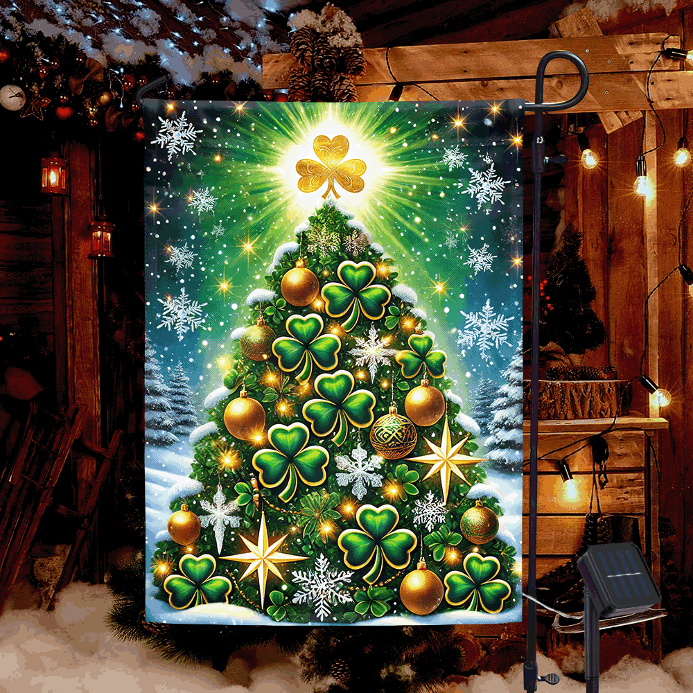 Christmas Irish Shamrock Solar LED Garden Flag