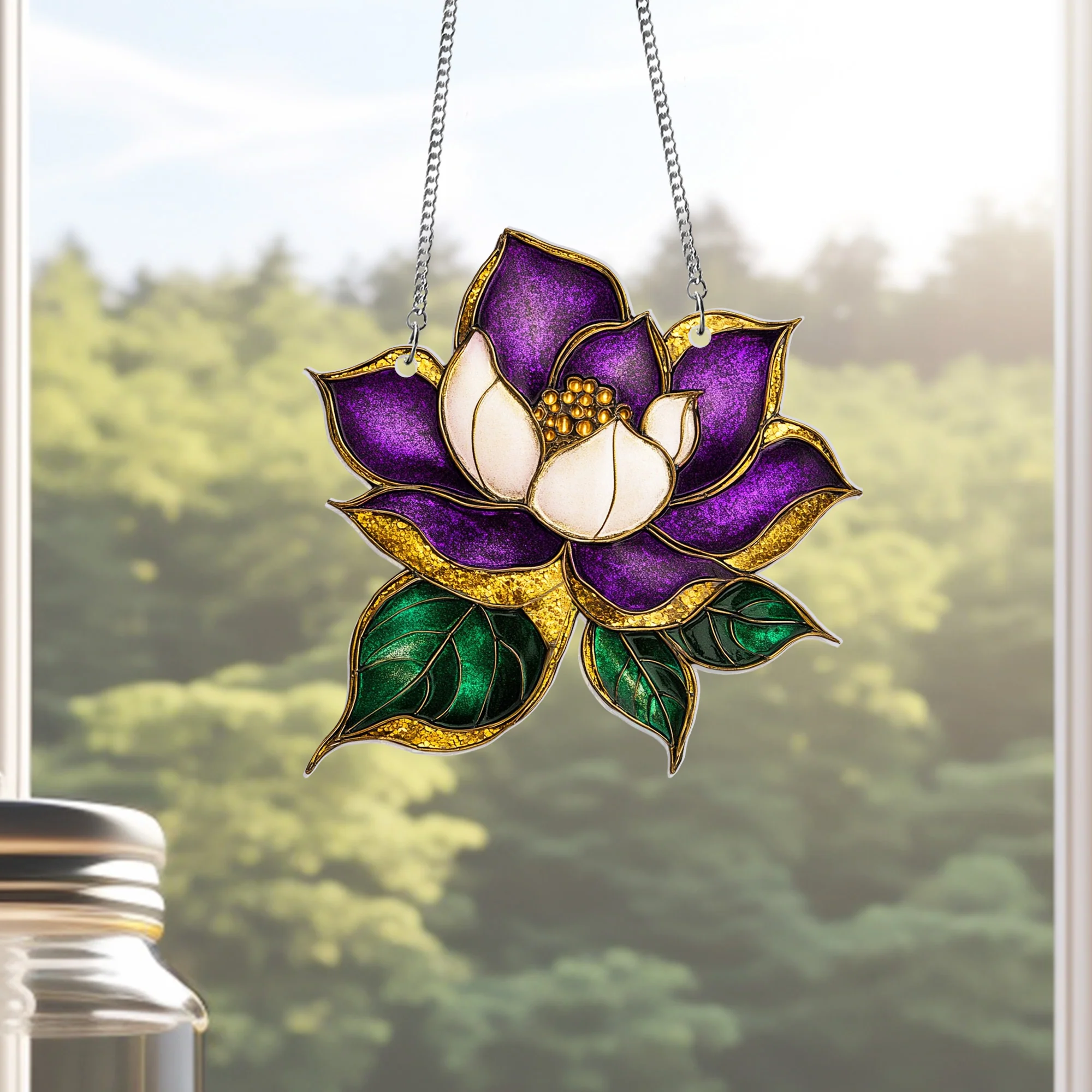 Mardi Gras Magnolia Acrylic Suncatcher Hanging Sign