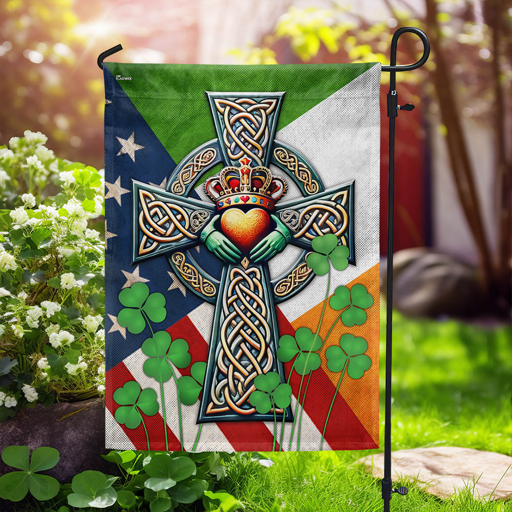 Bimipi  Irish Celtic Cross With Claddagh Ring And Heart Flag