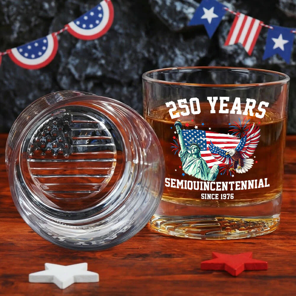 America 250th Anniversary Patriotic Crystal Printed Whiskey Glass