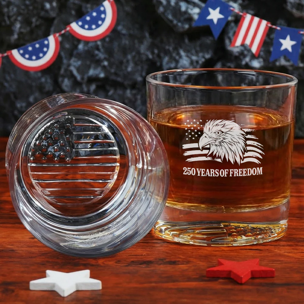 250 Years of Freedom Patriotic Eagle American Engraved Whiskey Glass