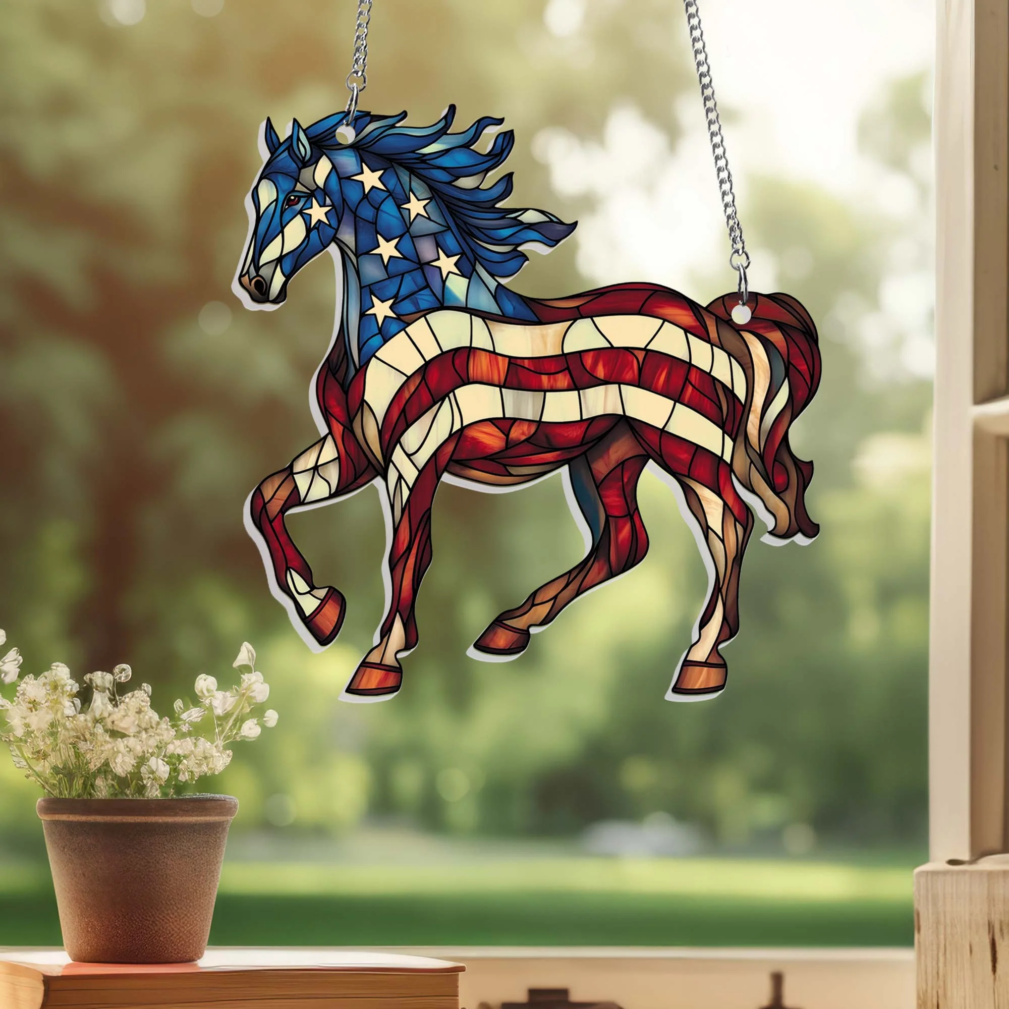 Patriotic Horse 4th Of july Suncatcher Window Hanging