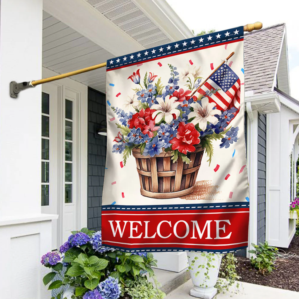 Bimipi American Flag - Welcome Floral Patriotic Flower 4th Of july American Flag