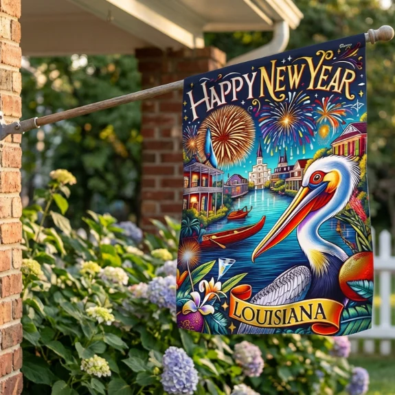 Bimipi  Louisiana Happy New Year Pelican Flag
